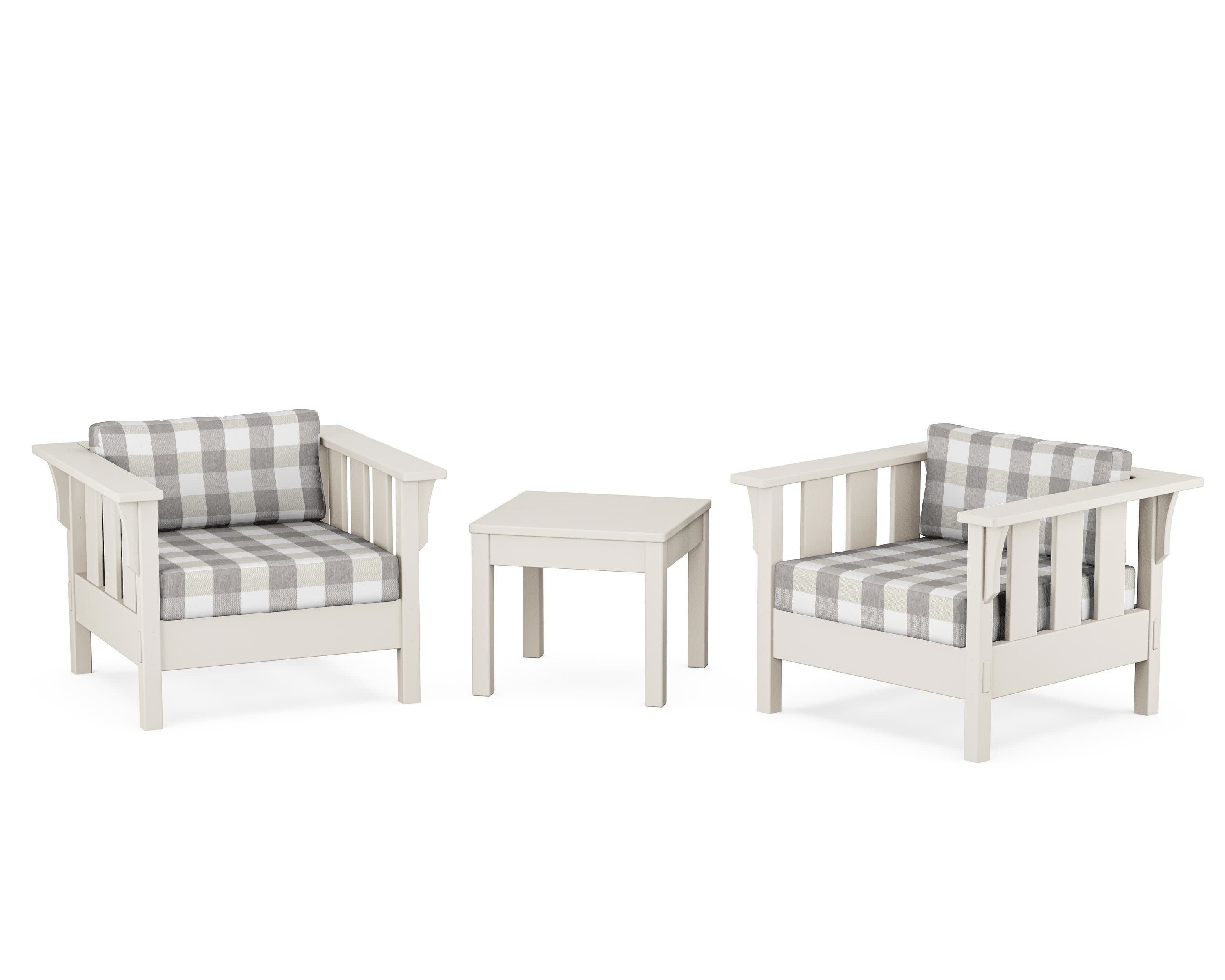 Acadia 3-Piece Deep Seating Set in Sand / Buffalo Plaid Grey Mist