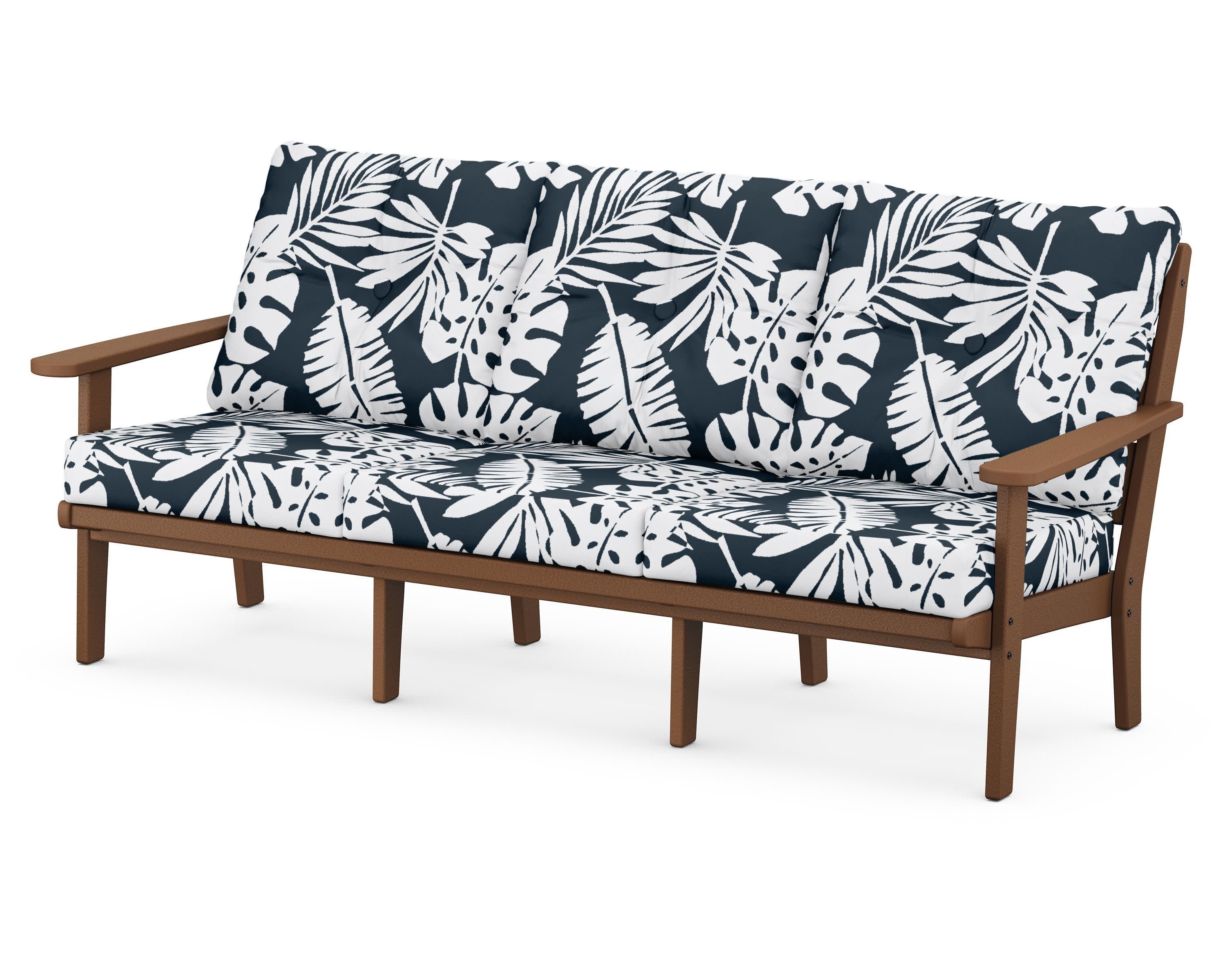 Lakeside Deep Seating Sofa in Teak / Leaf Marine Indigo