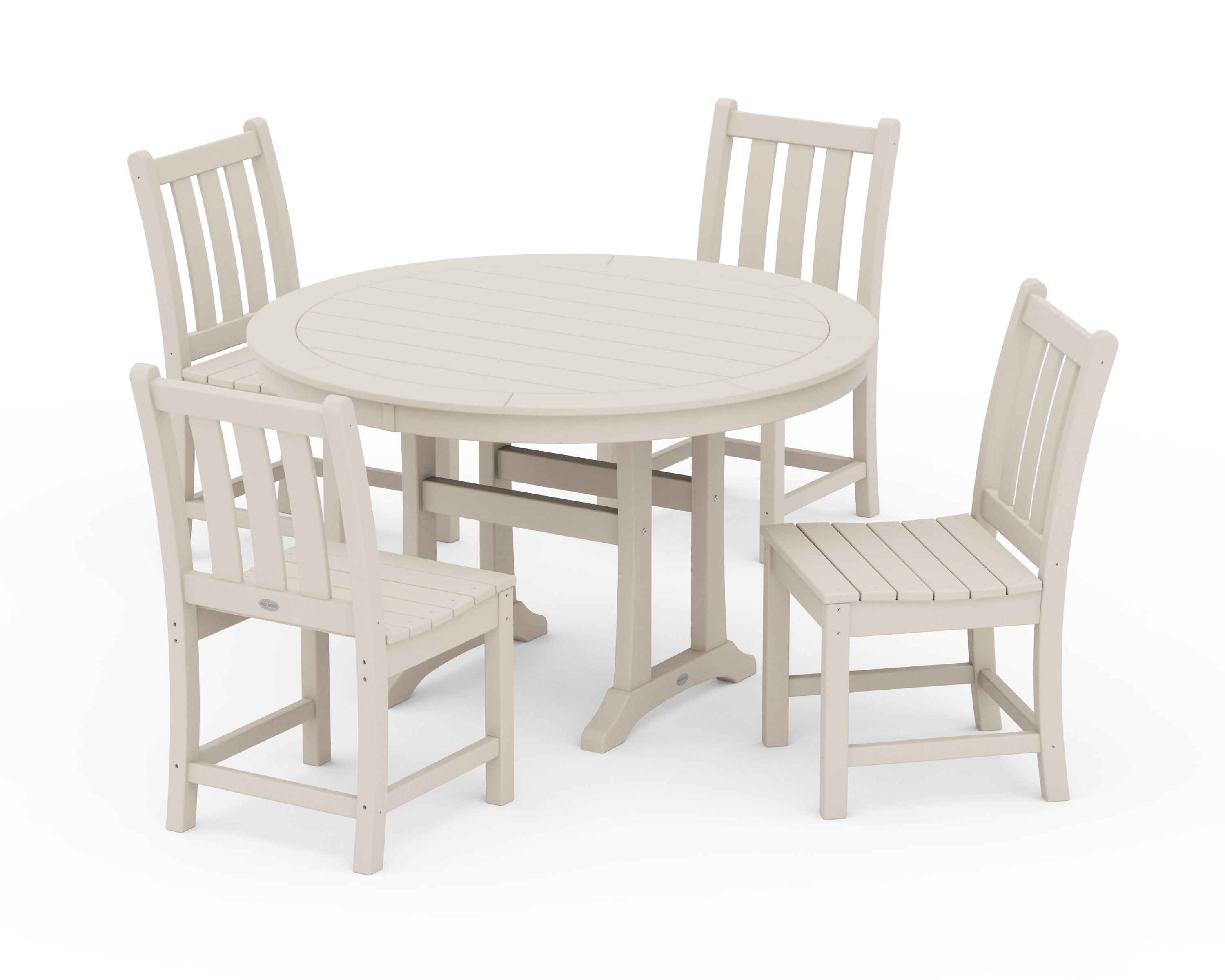 Traditional Garden Side Chair 5-Piece Round Dining Set With Trestle Legs in Sand