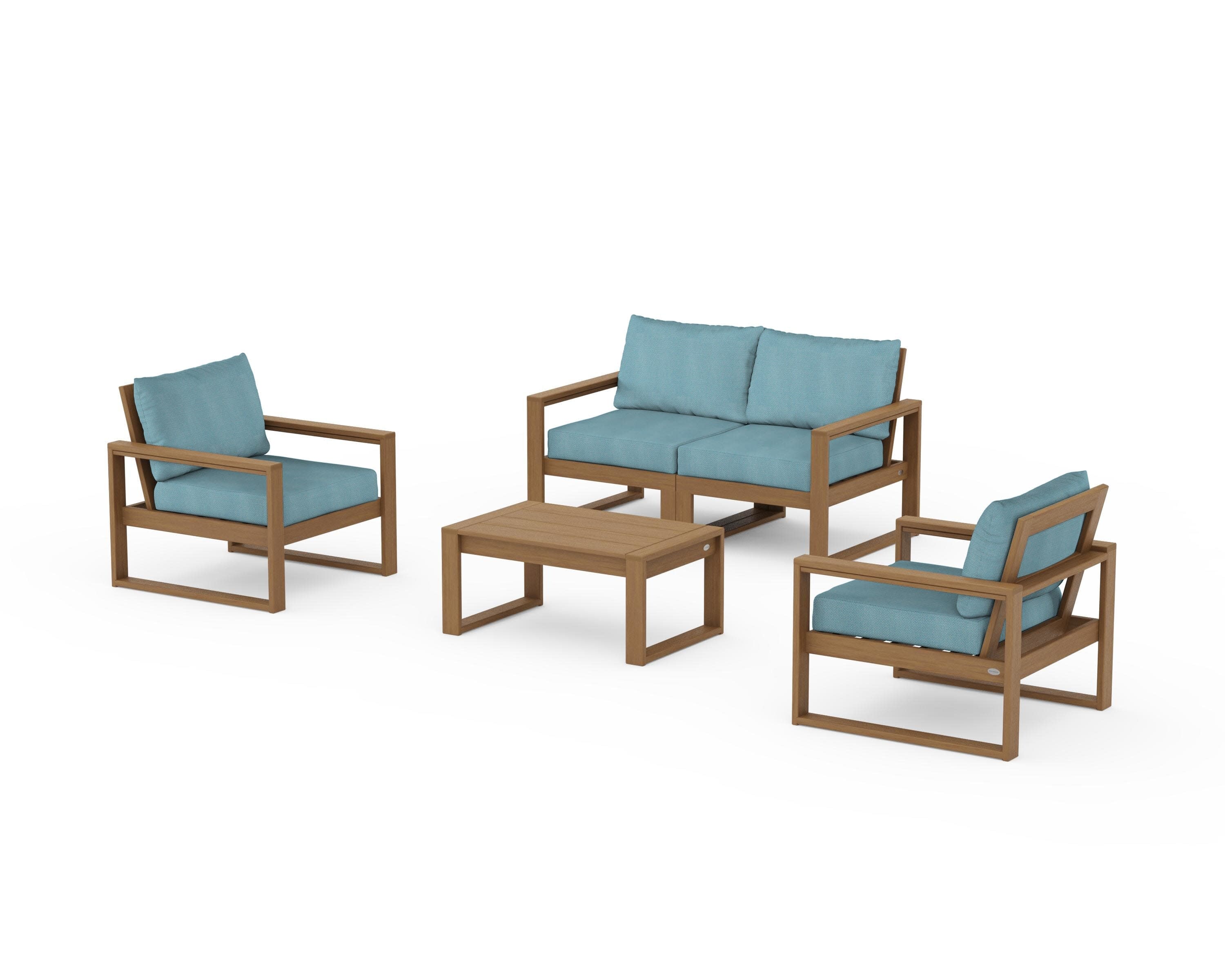 EDGE Sectional 4-Piece Deep Seating Set with Loveseat in Natural / Lattice Sky Blue