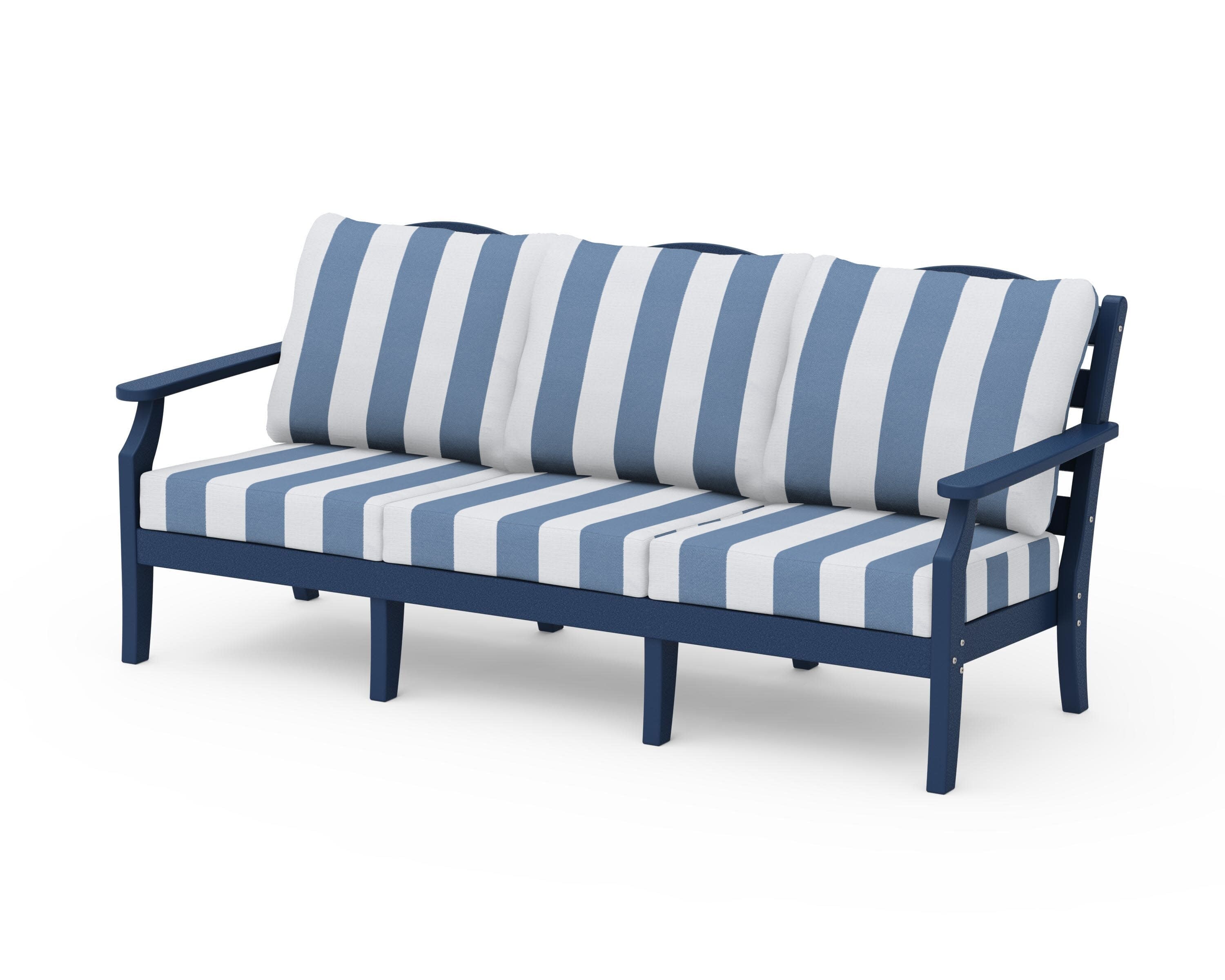 Savannah Deep Seating Sofa in Navy / Cabana Stripe Sky Blue