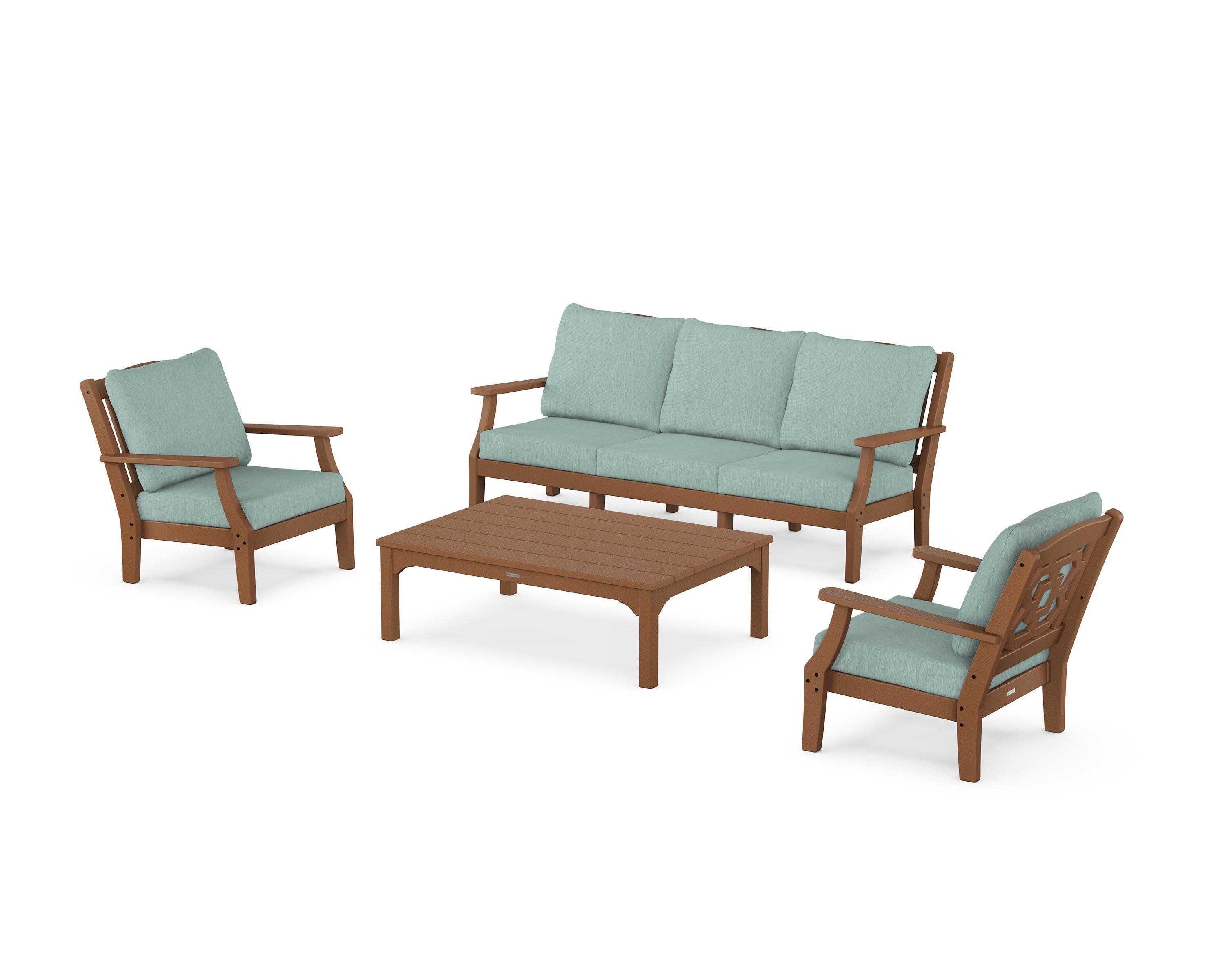 Chinoiserie 4-Piece Deep Seating Set with Sofa in Teak / Glacier Spa