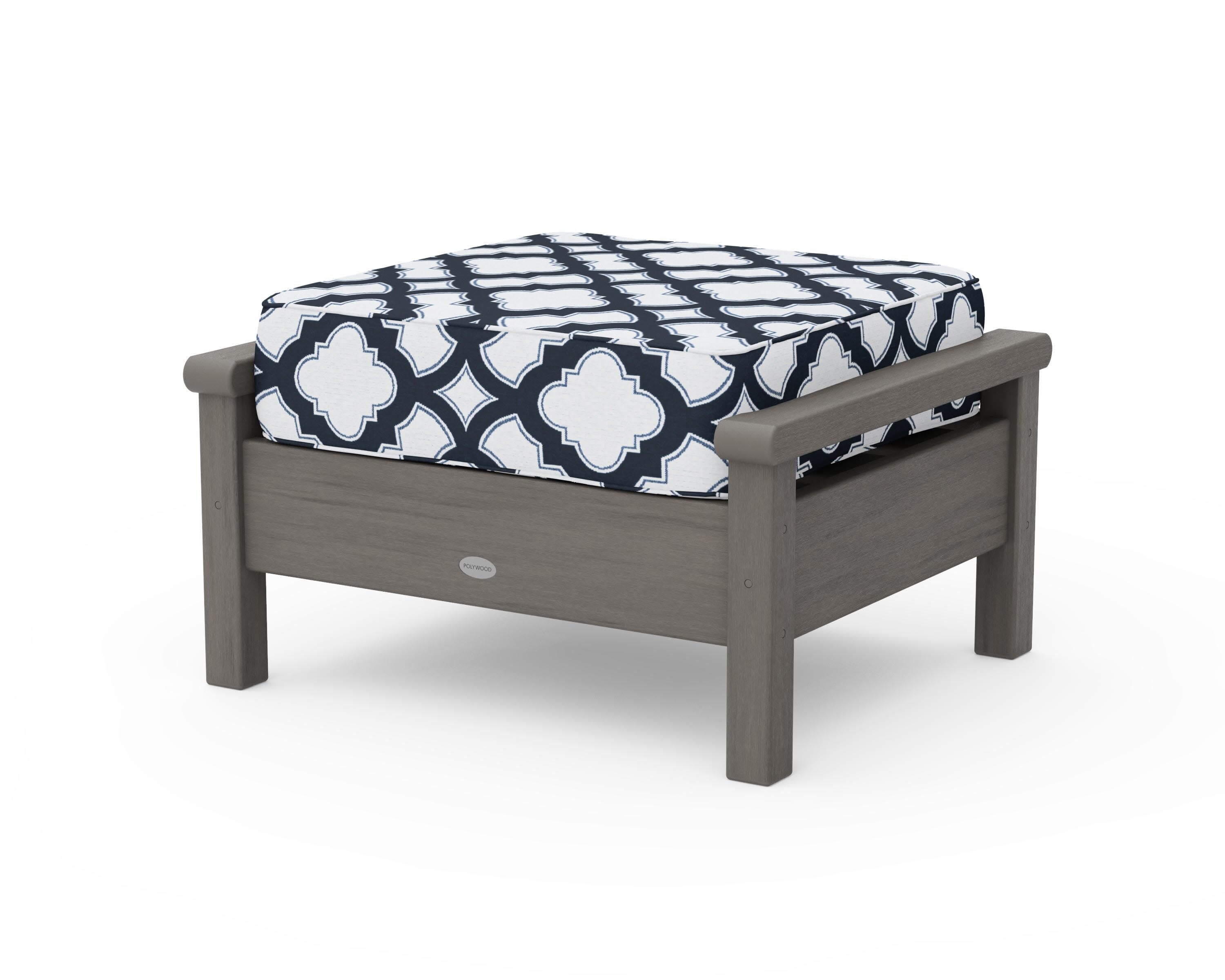 Harbour Deep Seating Ottoman in Driftwood / Trellis Marine Indigo