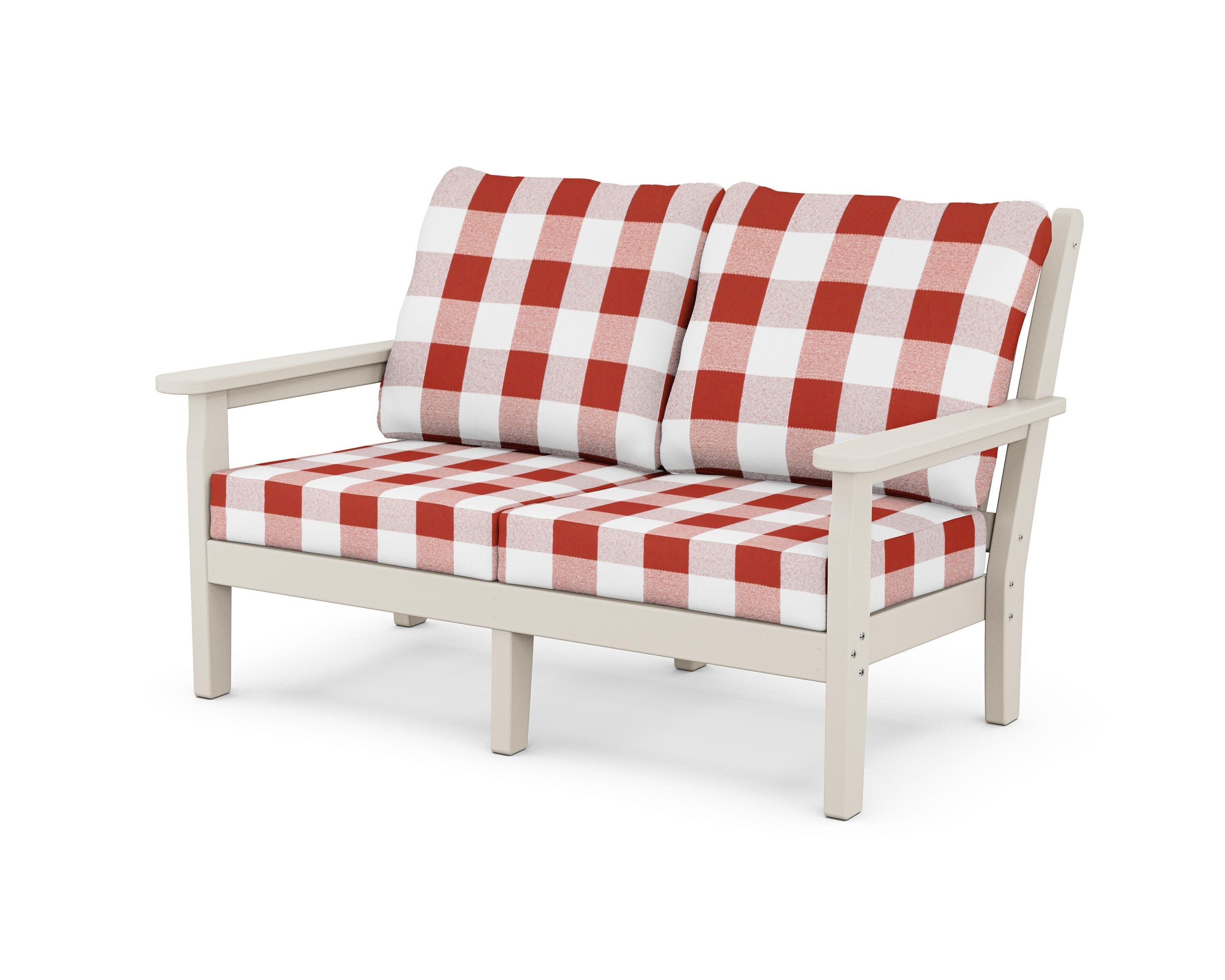 Chippendale Deep Seating Loveseat in Sand / Buffalo Plaid Crimson