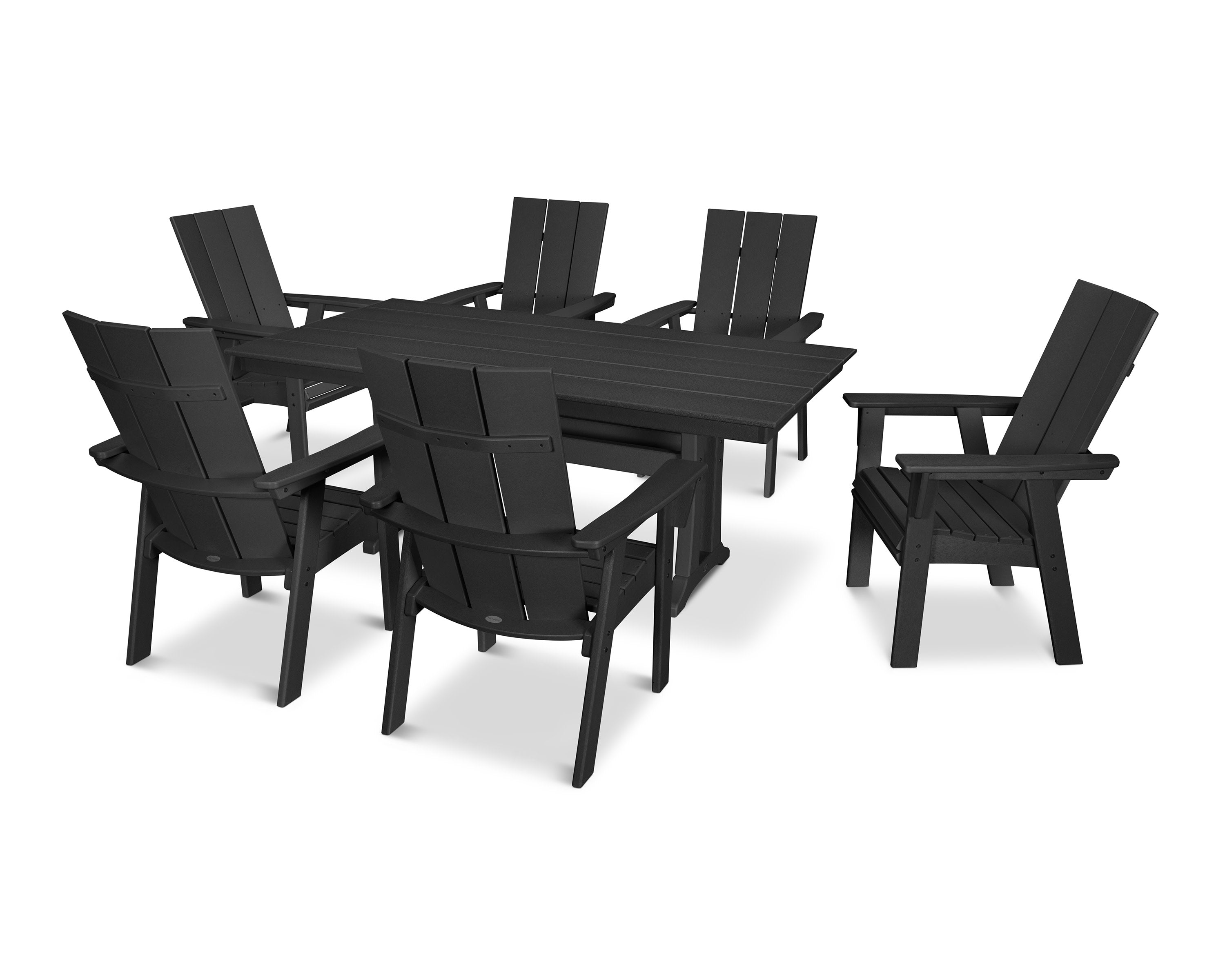 Modern Curveback Adirondack 7-Piece Farmhouse Dining Set with Trestle Legs in Black