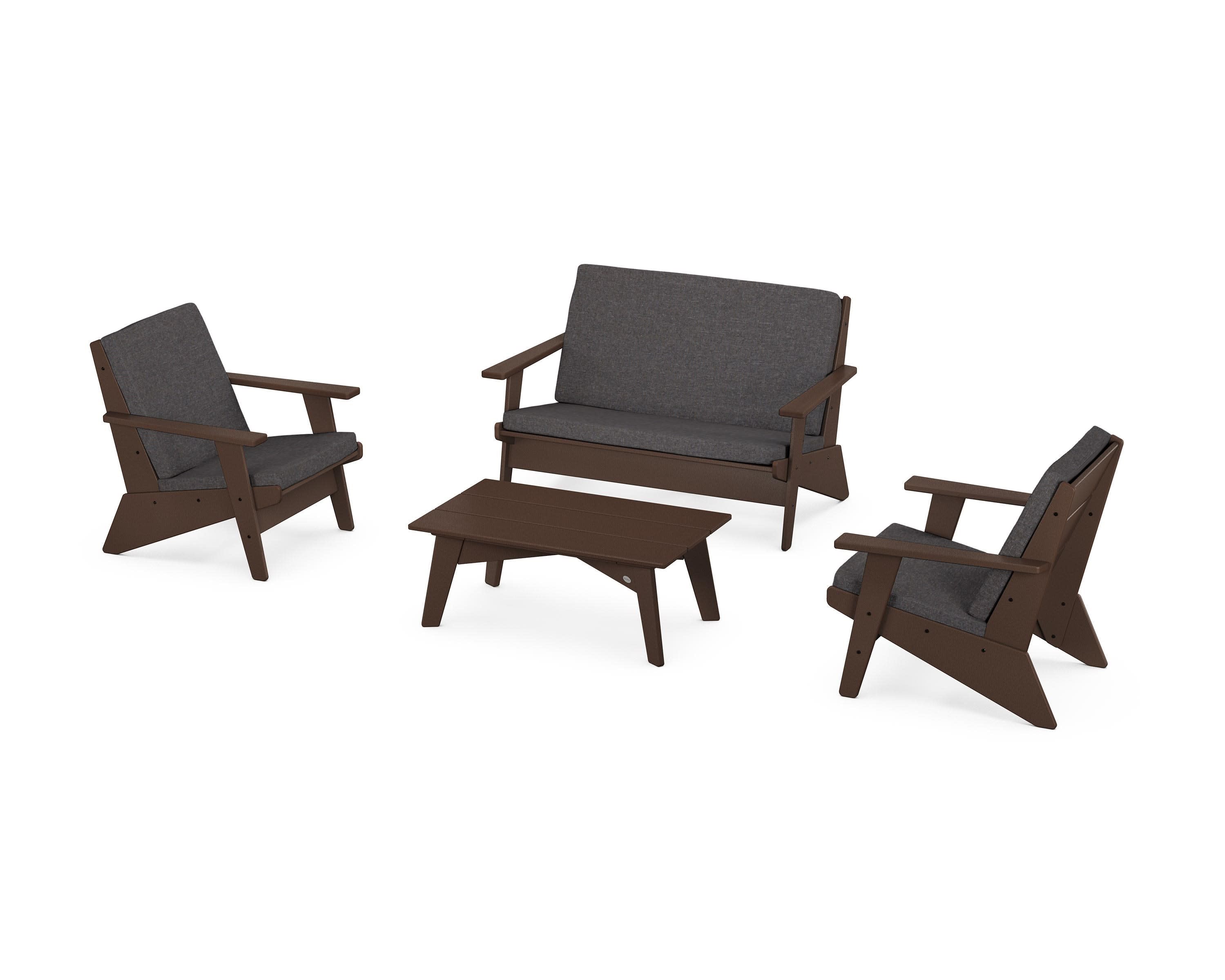 Riviera Modern Lounge 4-Piece Set in Mahogany / Ash Charcoal