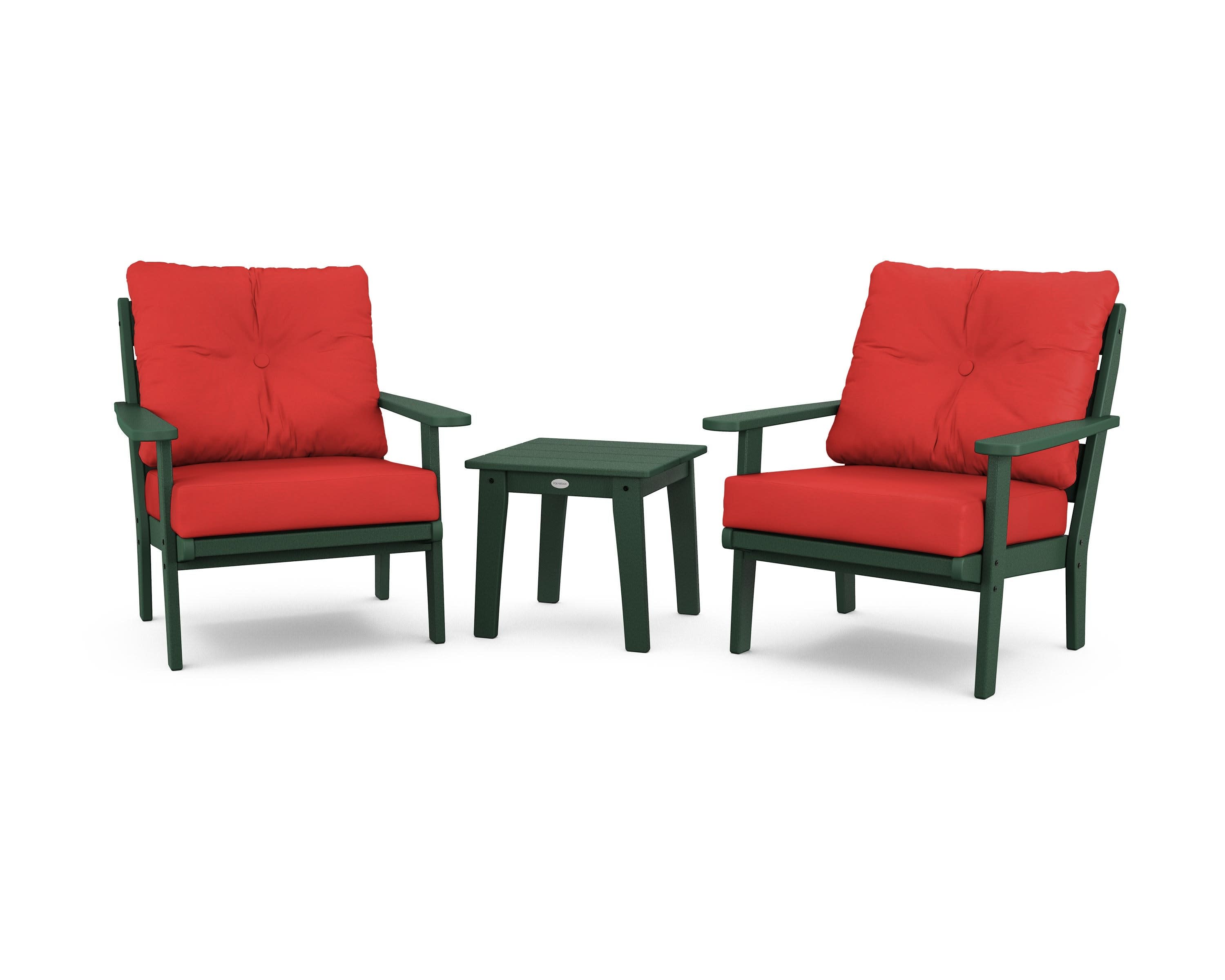 Lakeside 3-Piece Deep Seating Chair Set in Green / Crimson Linen