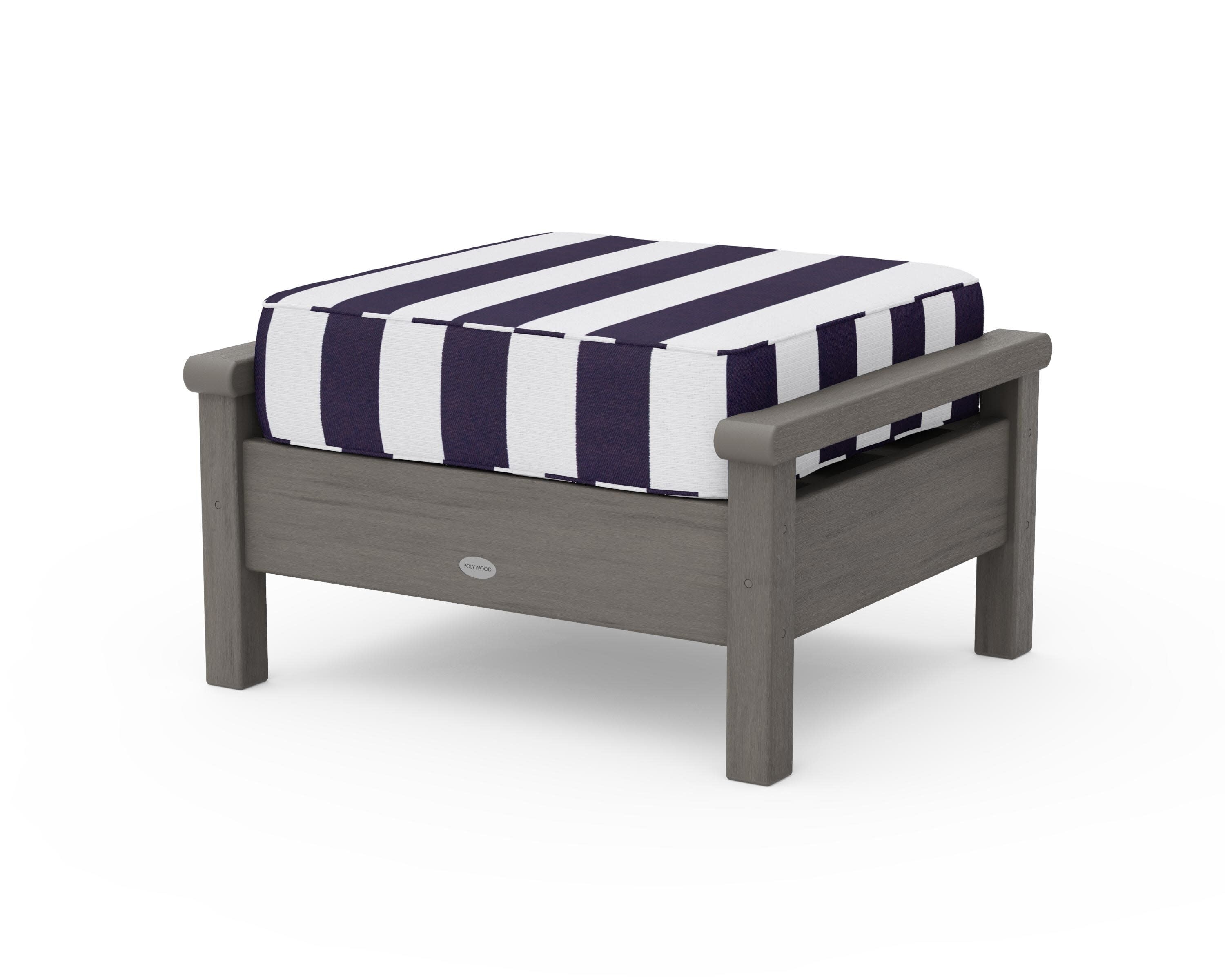 Harbour Deep Seating Ottoman in Driftwood / Cabana Stripe Navy