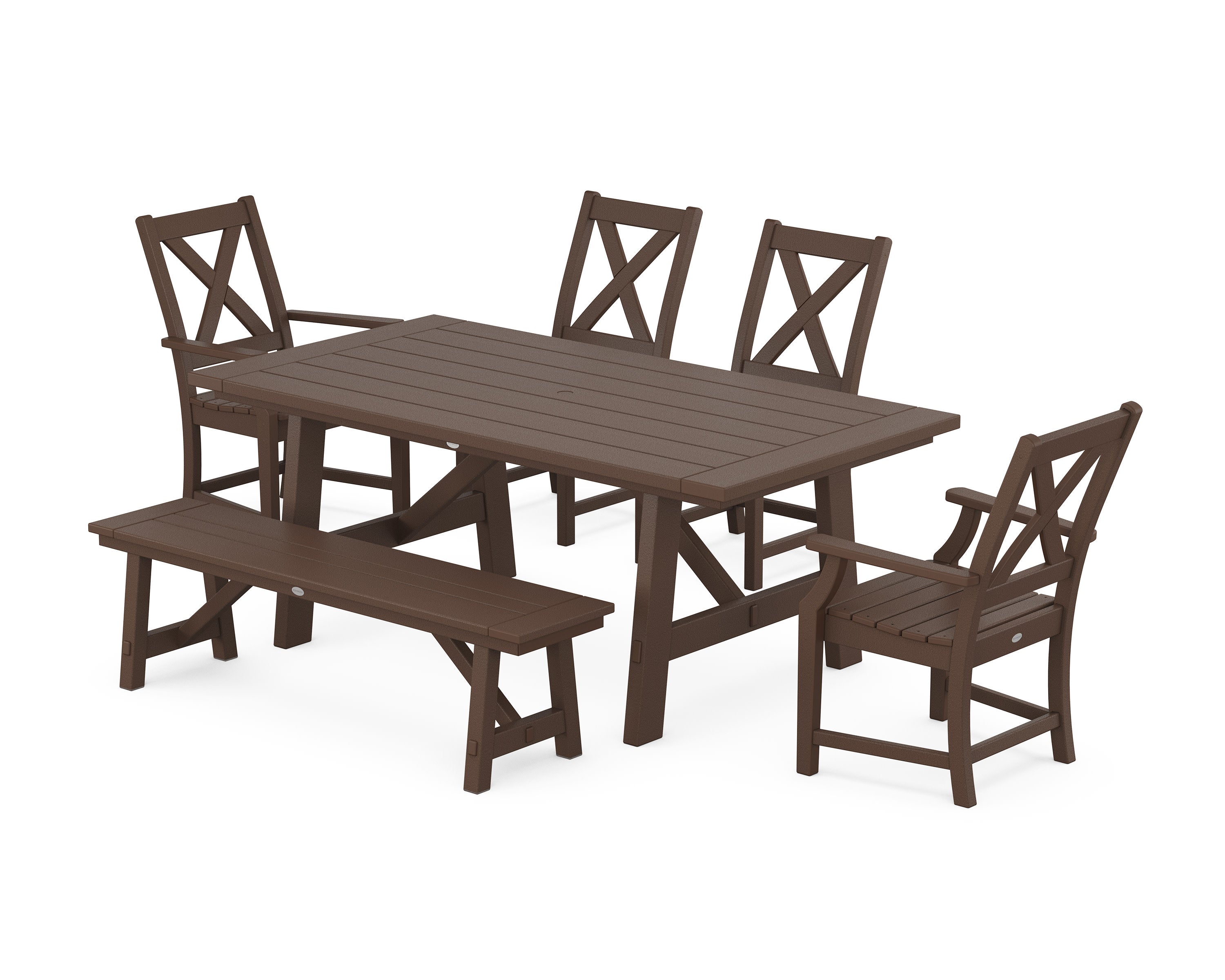 Braxton 6-Piece Rustic Farmhouse Dining Set With Trestle Legs in Mahogany