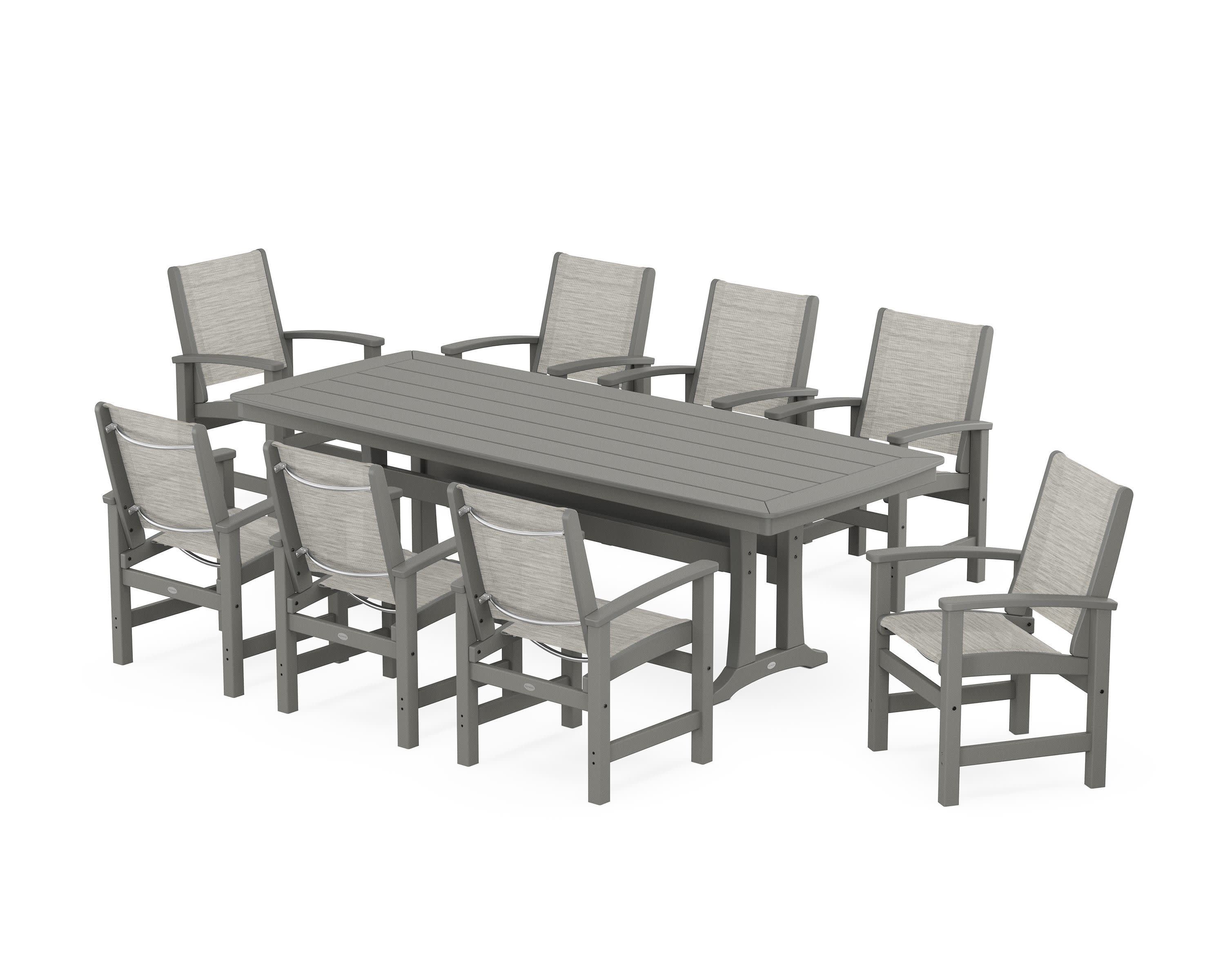 Coastal 9-Piece Dining Set with Trestle Legs in Slate Grey / Birch Sling