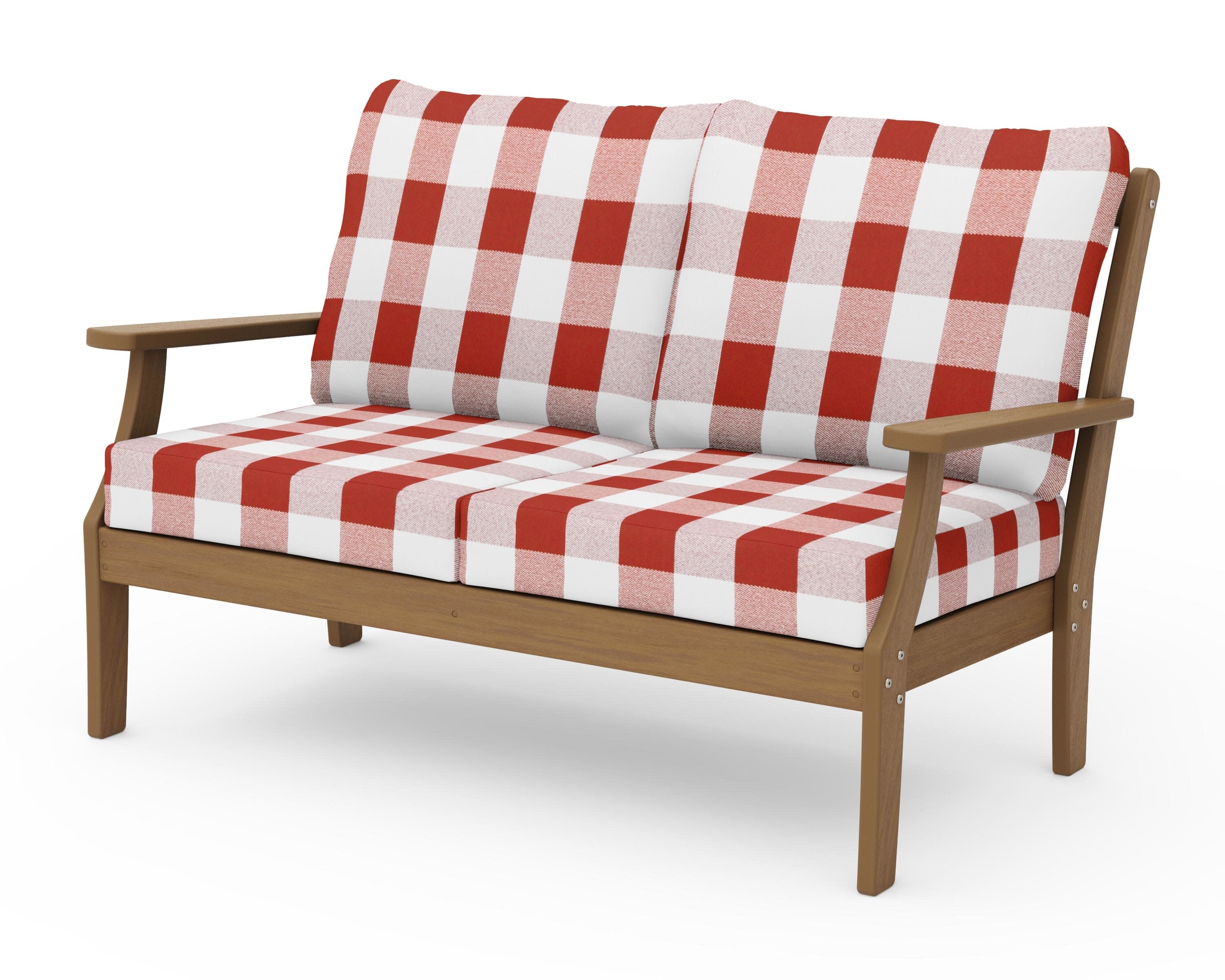 Braxton Deep Seating Loveseat in Natural / Buffalo Plaid Crimson