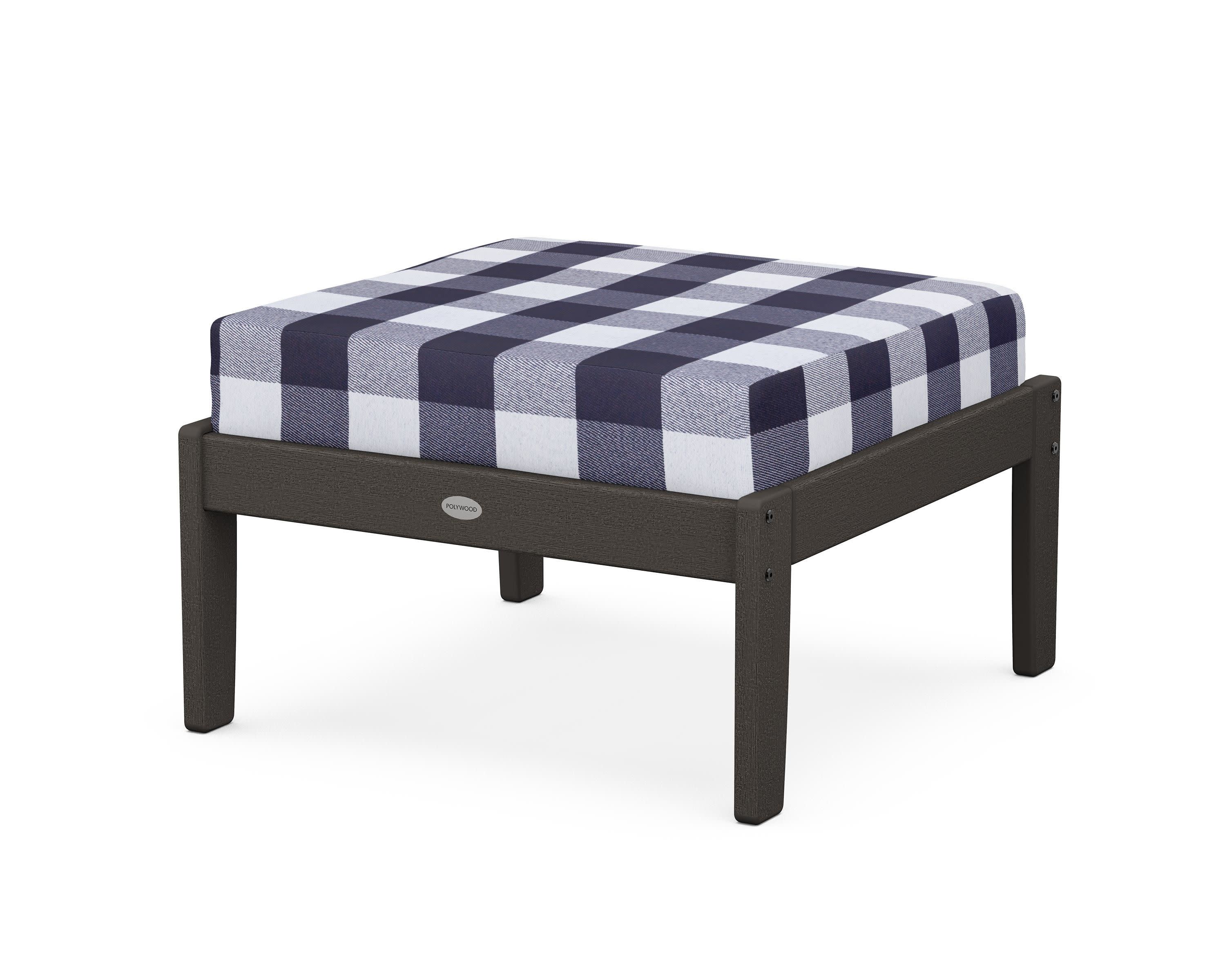 Braxton Deep Seating Ottoman in Vintage Coffee / Buffalo Plaid Navy