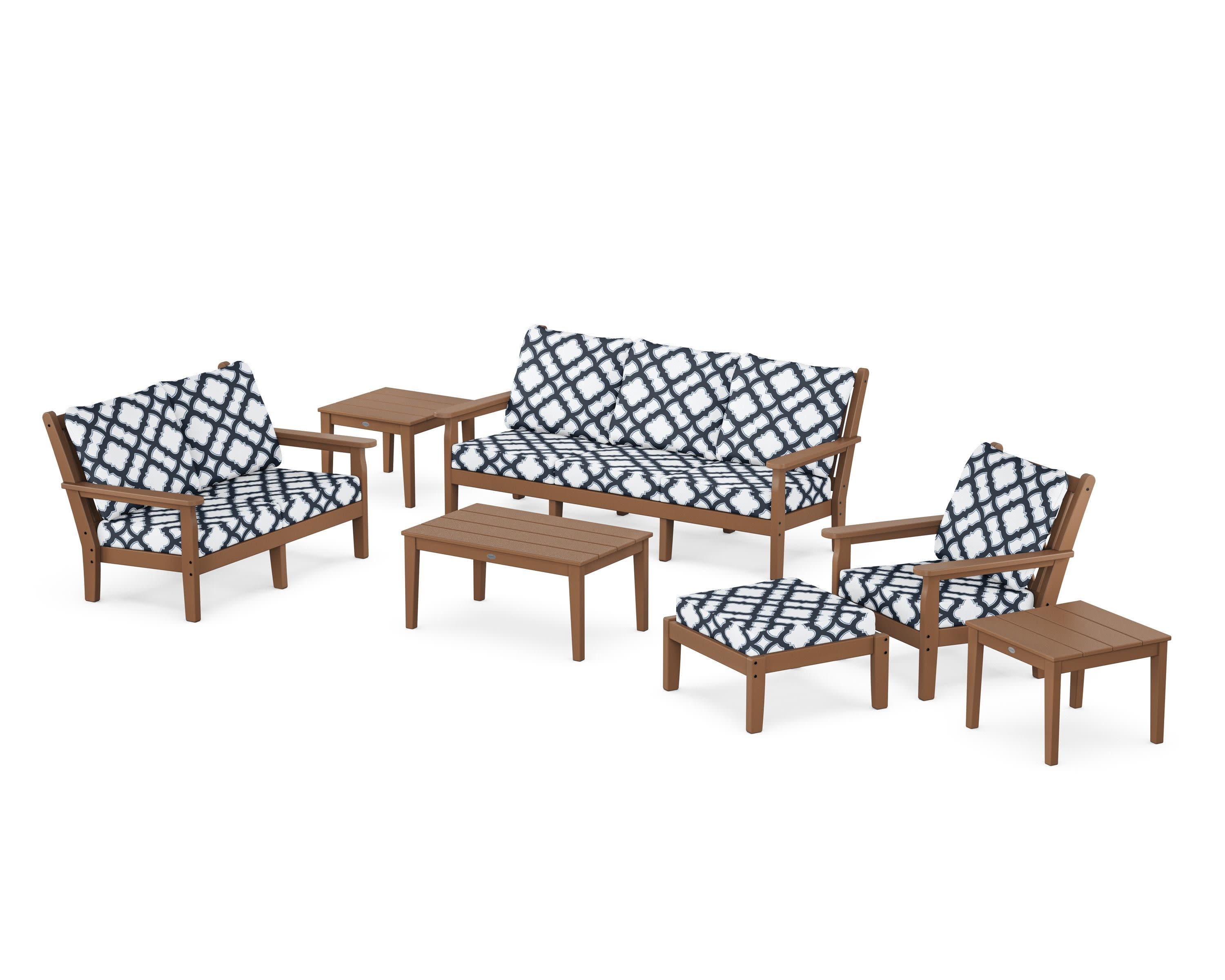 Chippendale 7-Piece Deep Seating Set in Teak / Trellis Marine Indigo