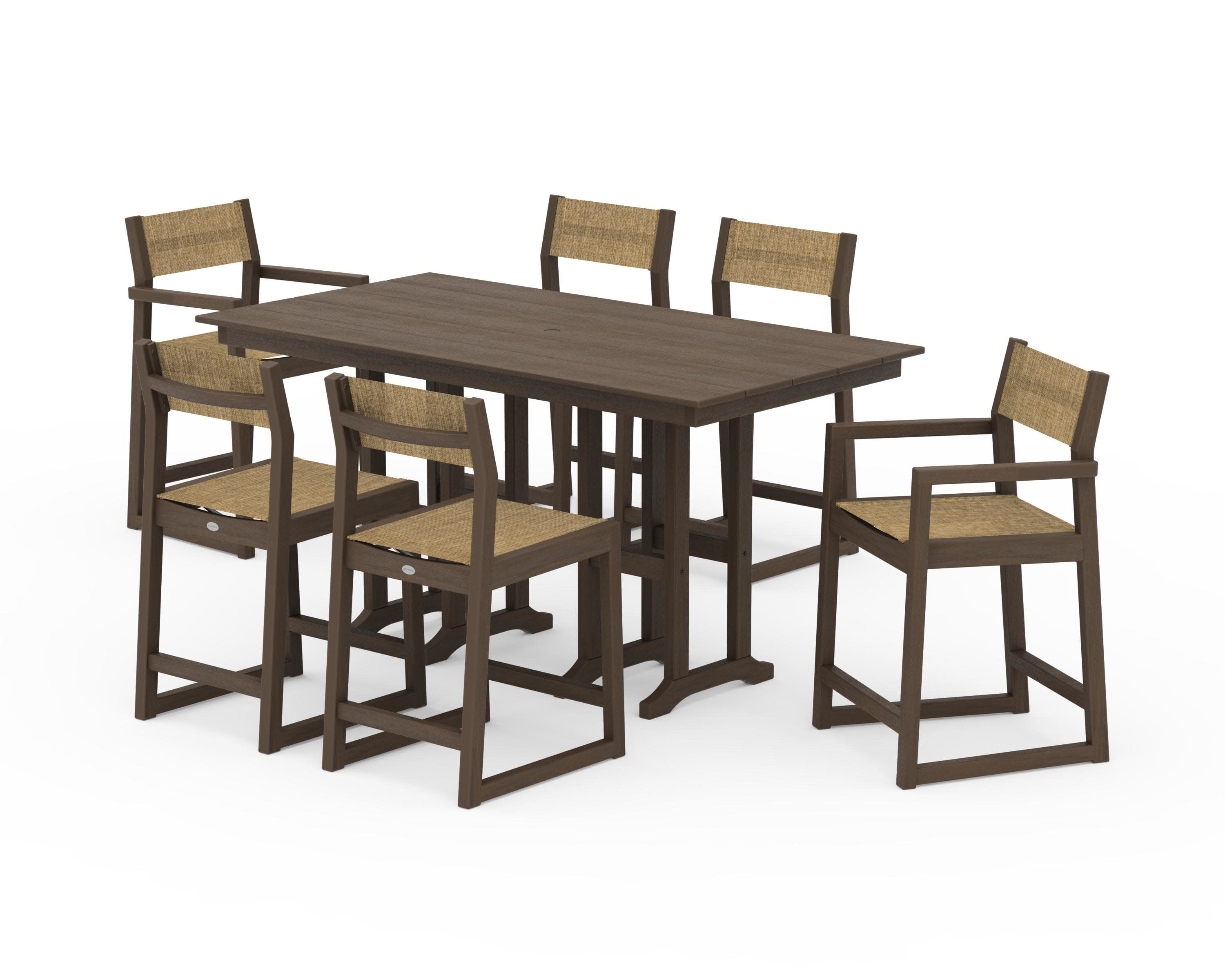 EDGE Sling 7-Piece Farmhouse Counter Set with Trestle Legs in Kona / Burlap Sling