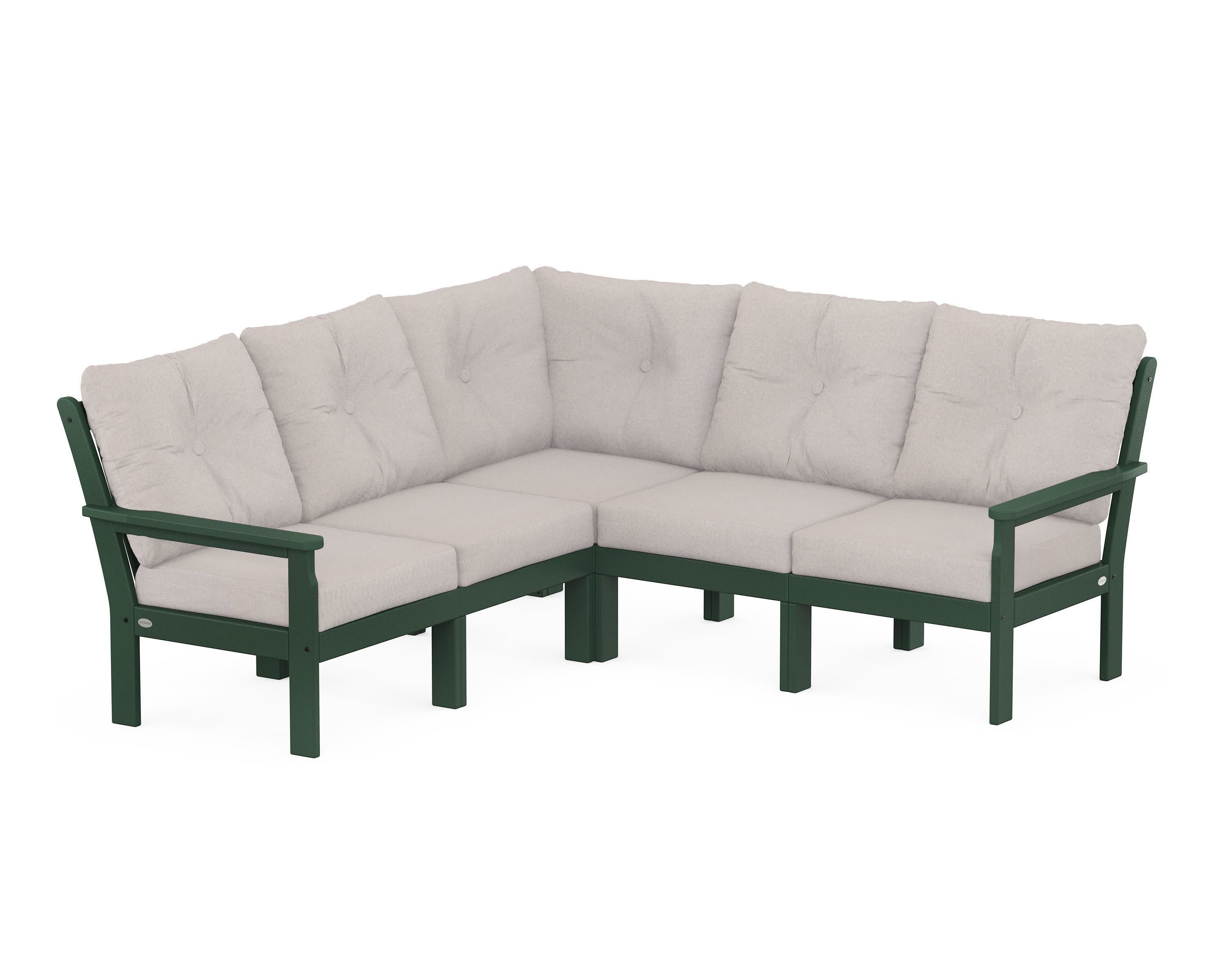Vineyard 5-Piece Sectional in Green / Dune Burlap