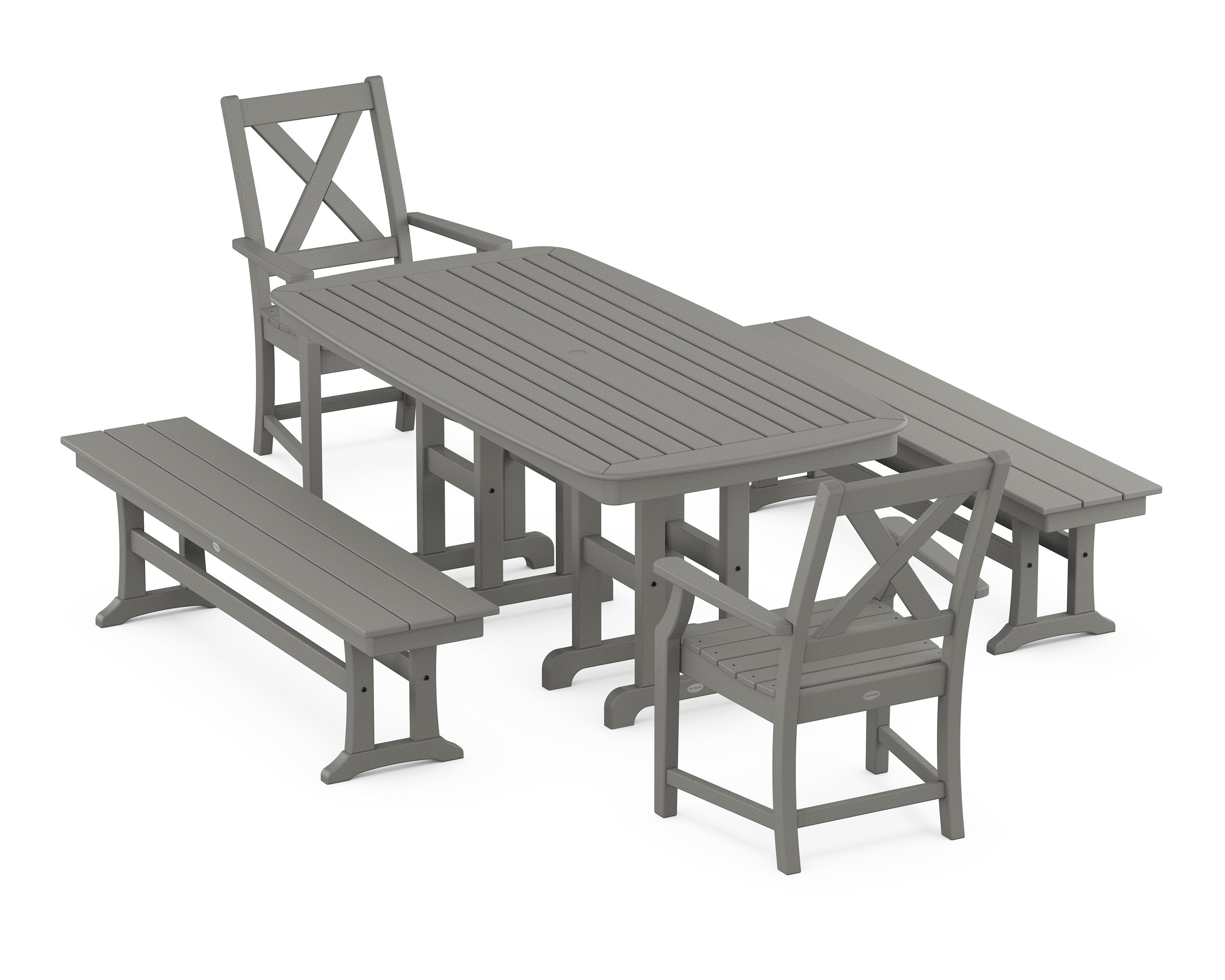 Braxton 5-Piece Dining Set with Benches in Slate Grey