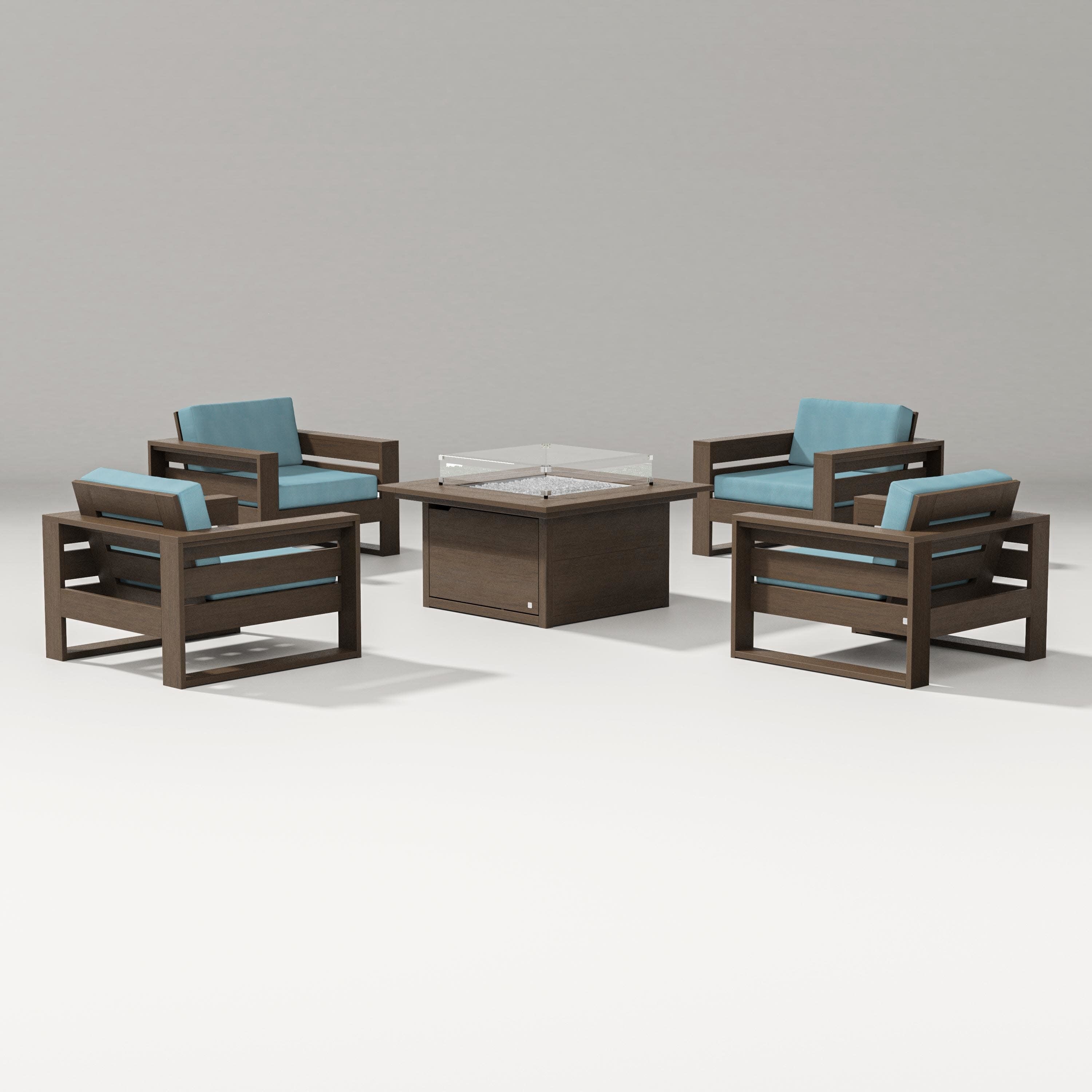 Latitude 5-Piece Lounge Fire Table Set in Kona / Lattice Sky Blue