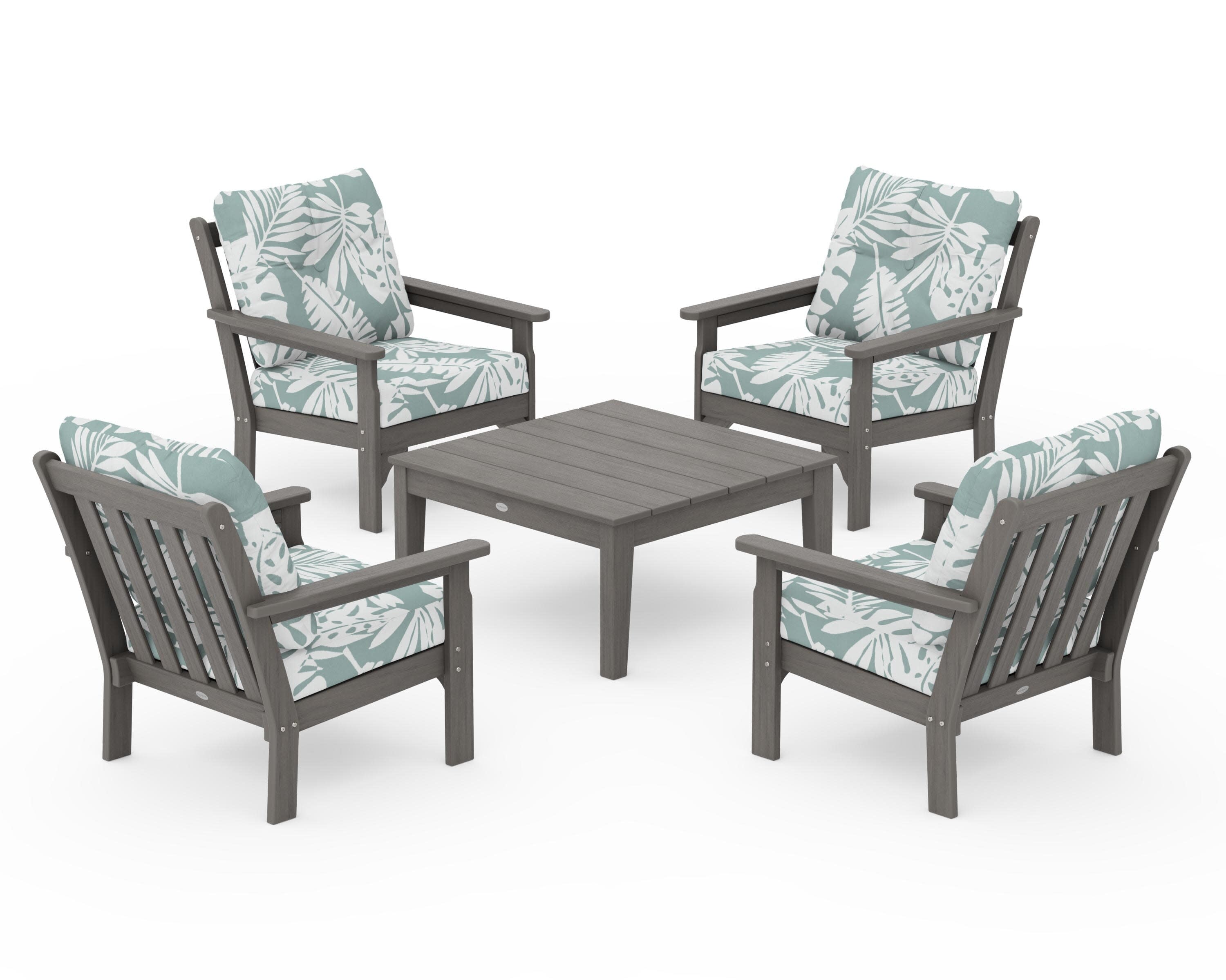 Vineyard 5-Piece Deep Seating Conversation Set in Driftwood / Leaf Glacier Spa