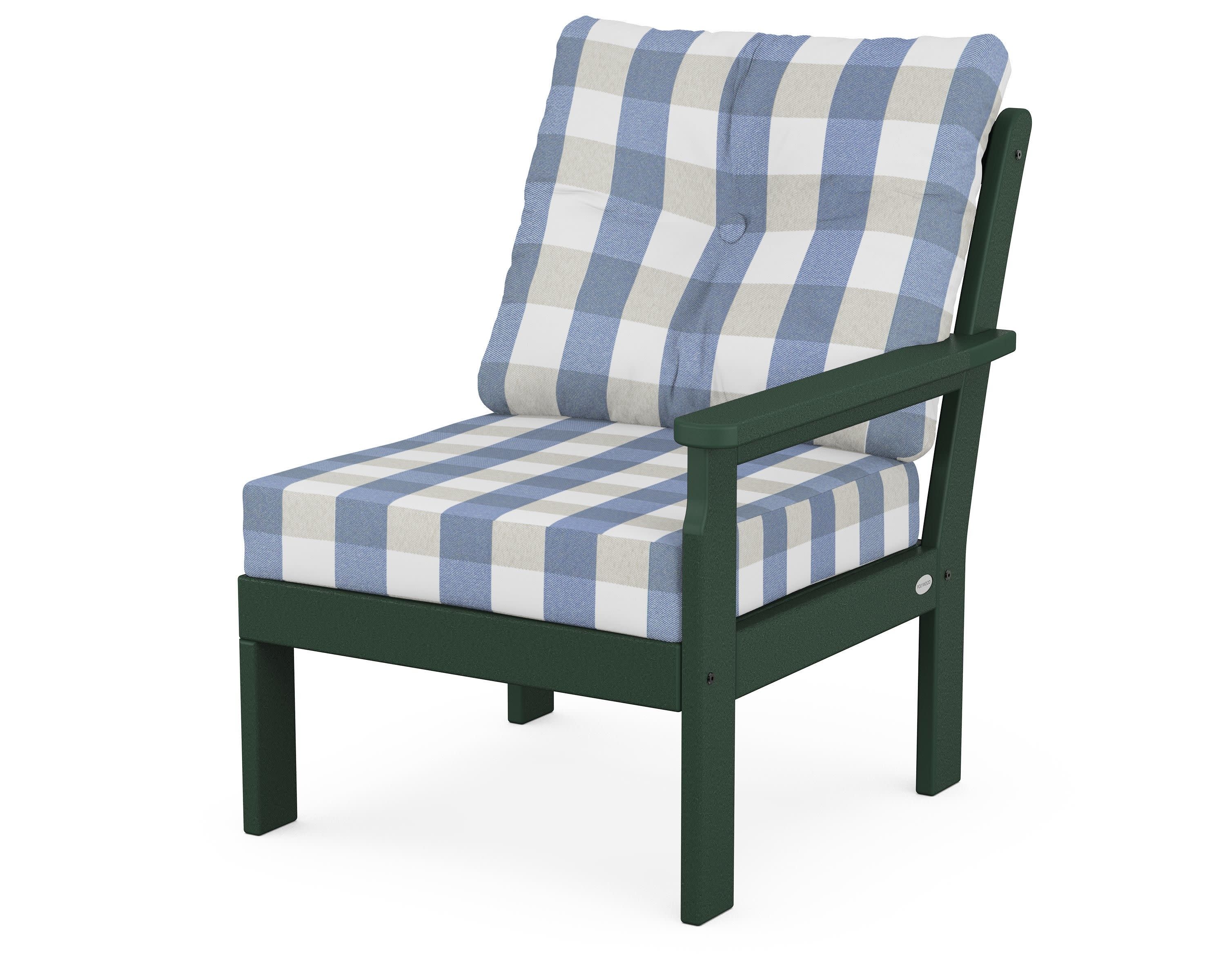 Vineyard Modular Right Arm Chair in Green / Buffalo Plaid Sky Blue