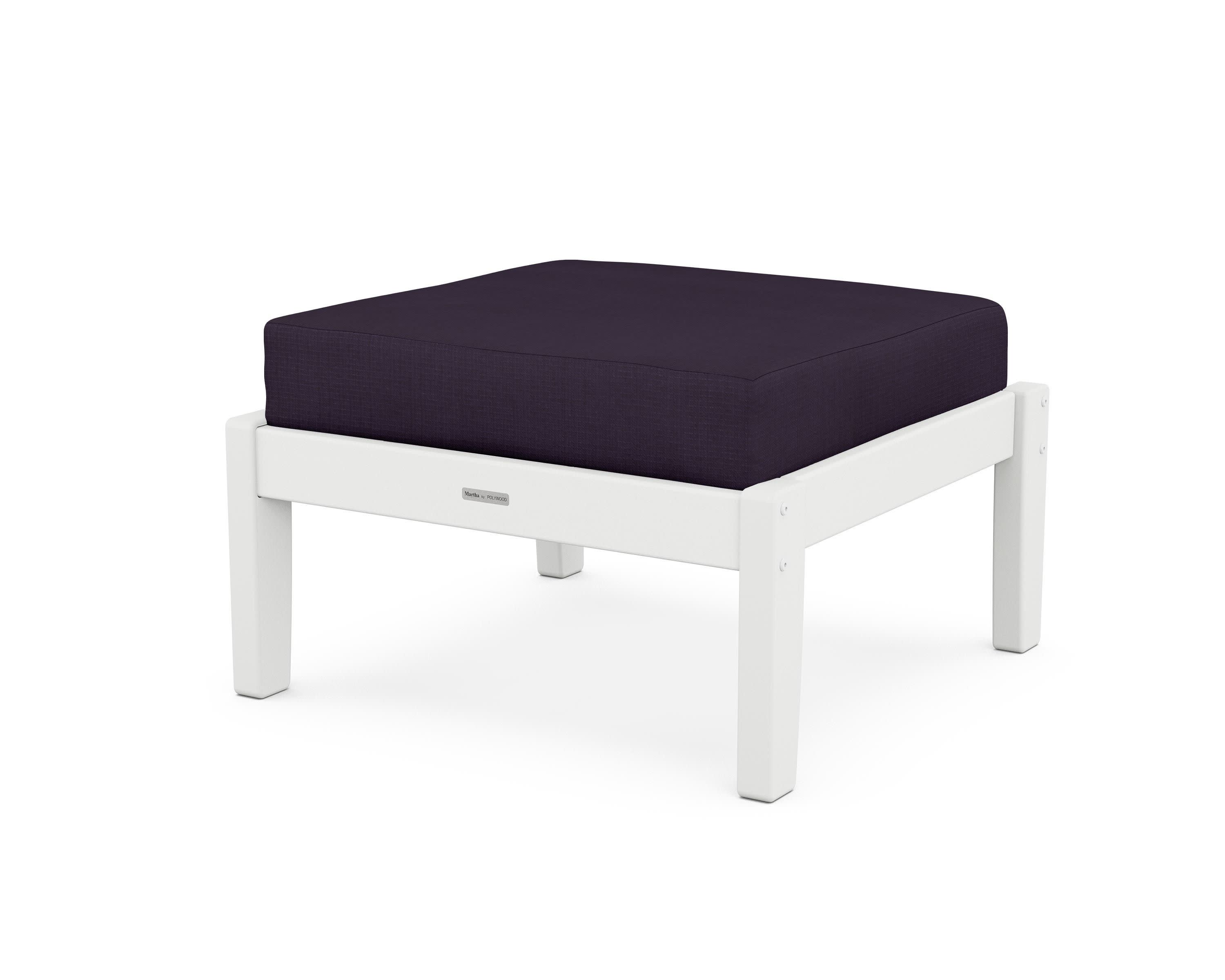Chinoiserie Deep Seating Ottoman in White / Navy Linen