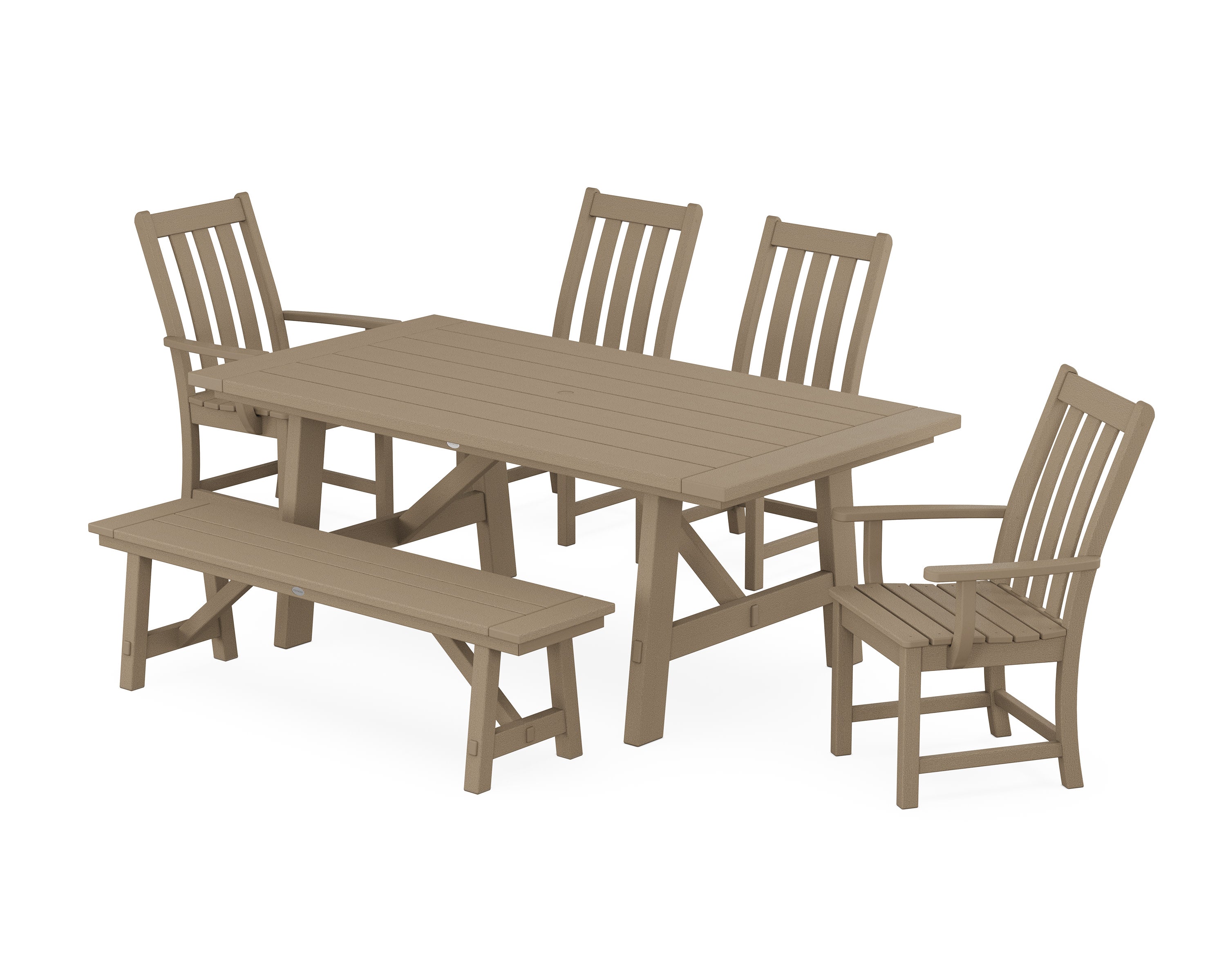 Vineyard 6-Piece Rustic Farmhouse Dining Set With Bench in Vintage Sahara