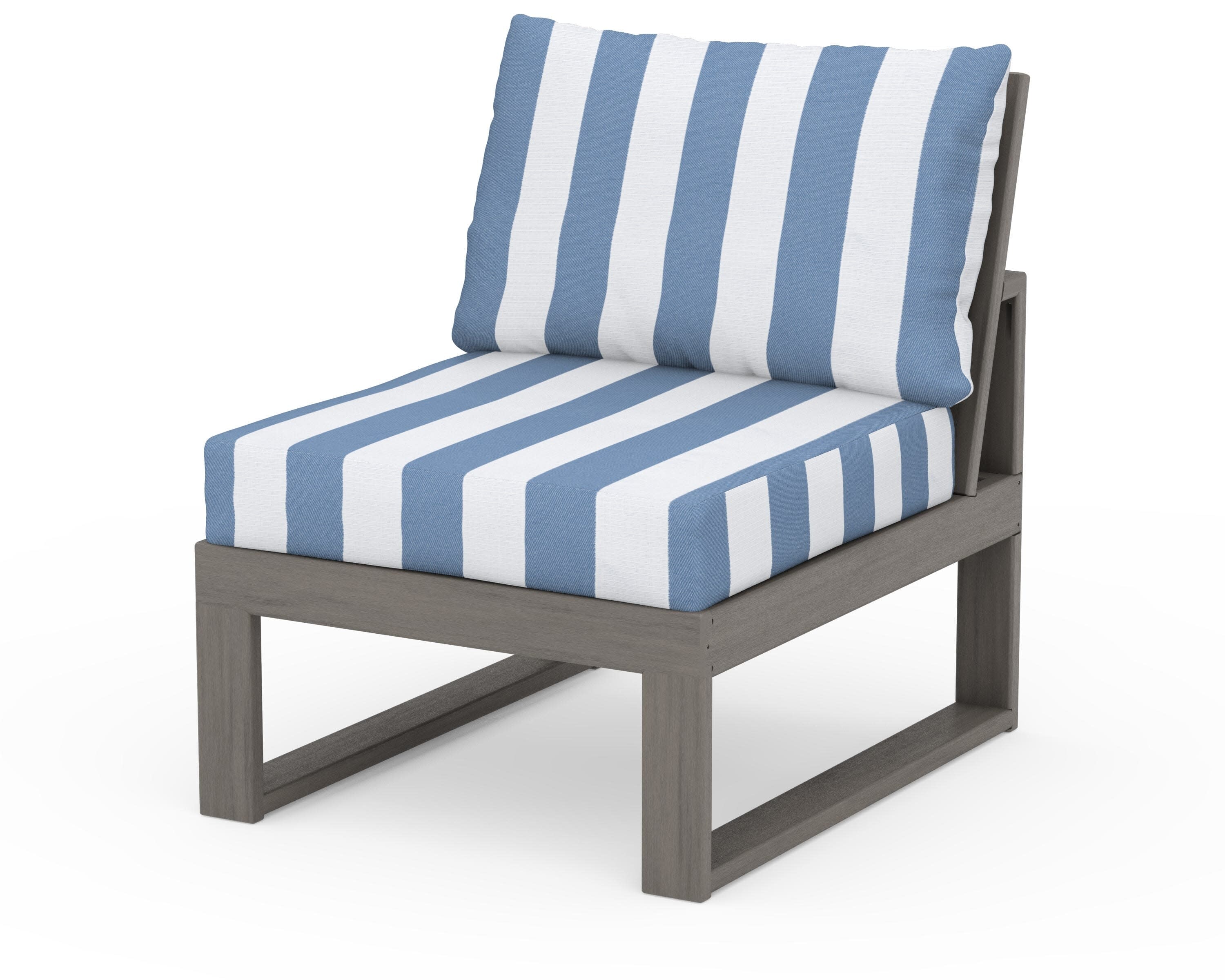 Modular Armless Chair in Driftwood / Cabana Stripe Sky Blue