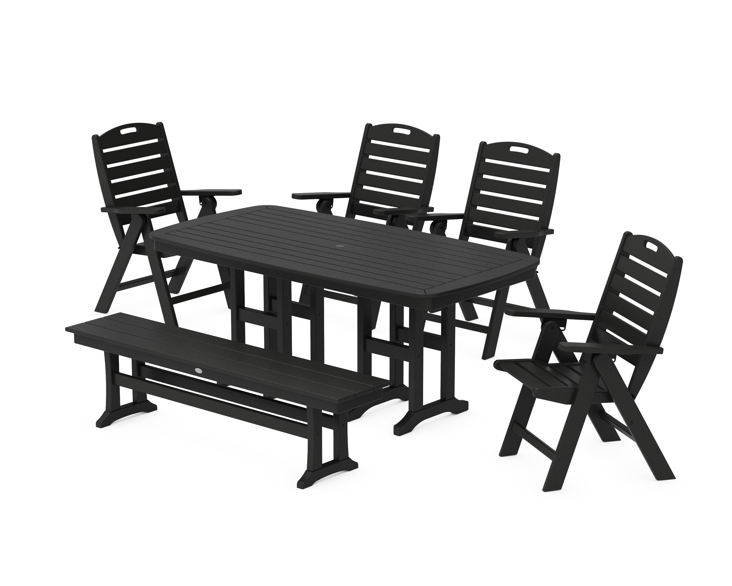 Nautical Highback 6-Piece Dining Set with Bench in Black