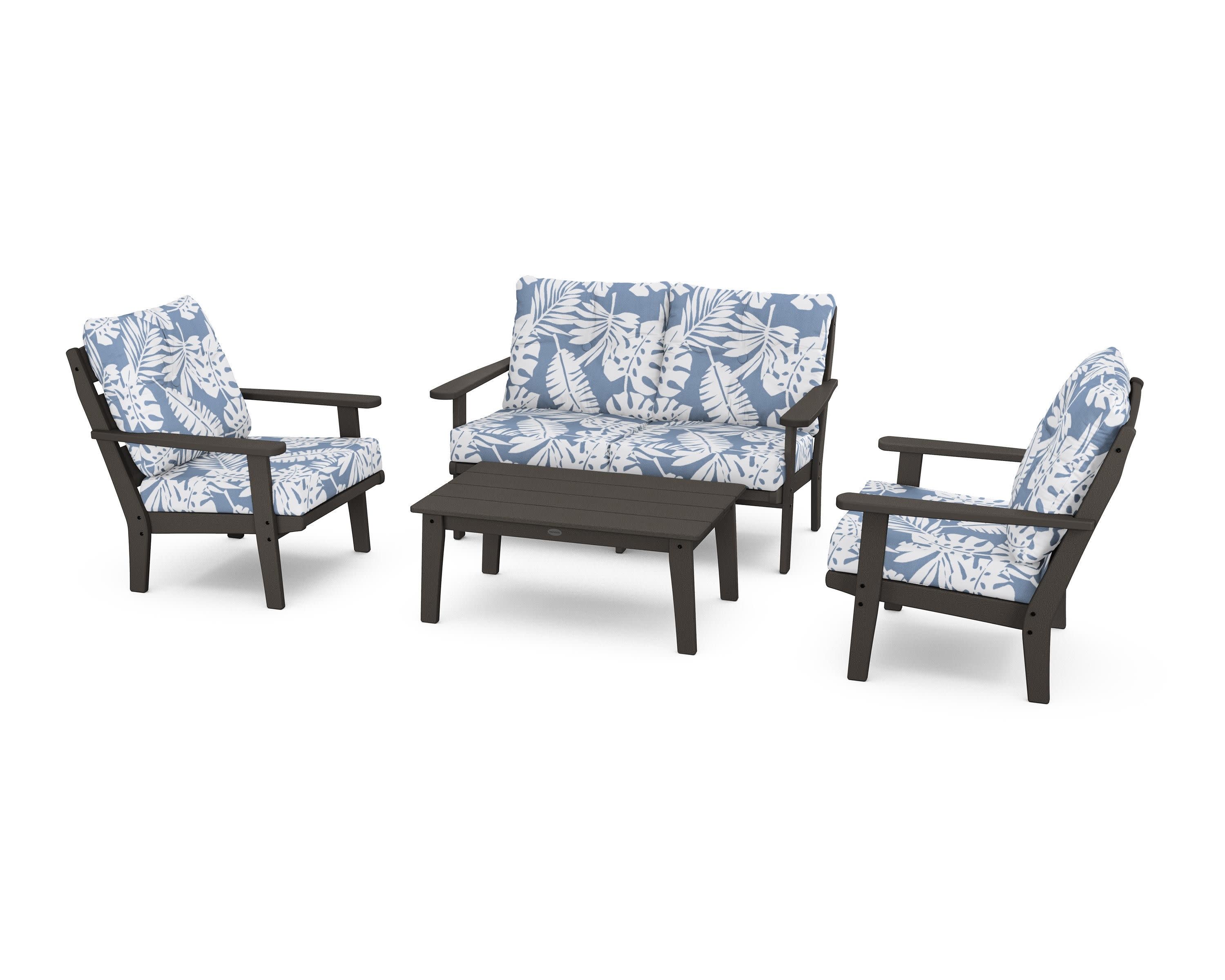 Lakeside 4-Piece Deep Seating Set in Vintage Coffee / Leaf Sky Blue