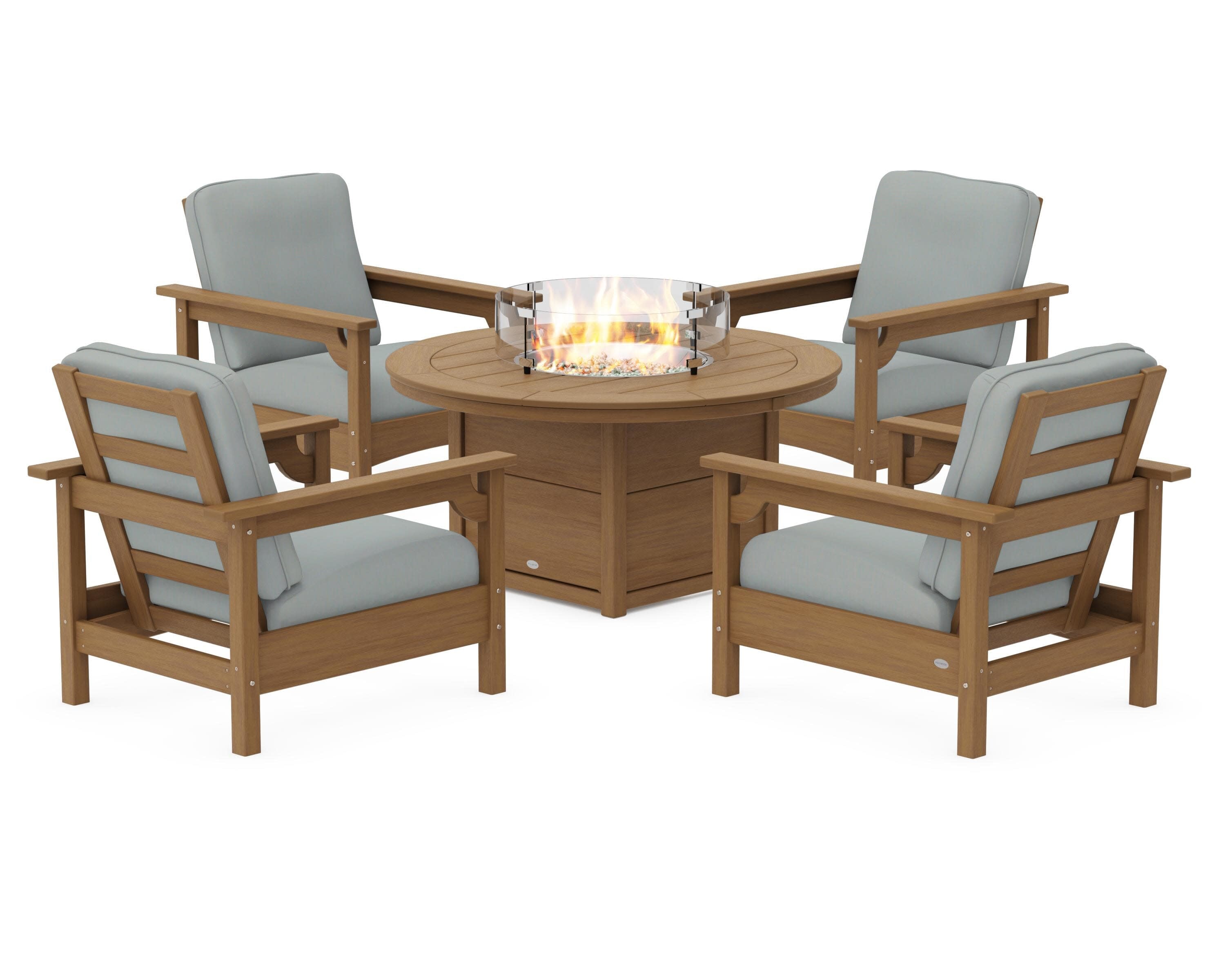 Club 5-Piece Conversation Set with Fire Pit Table in Natural / Spa