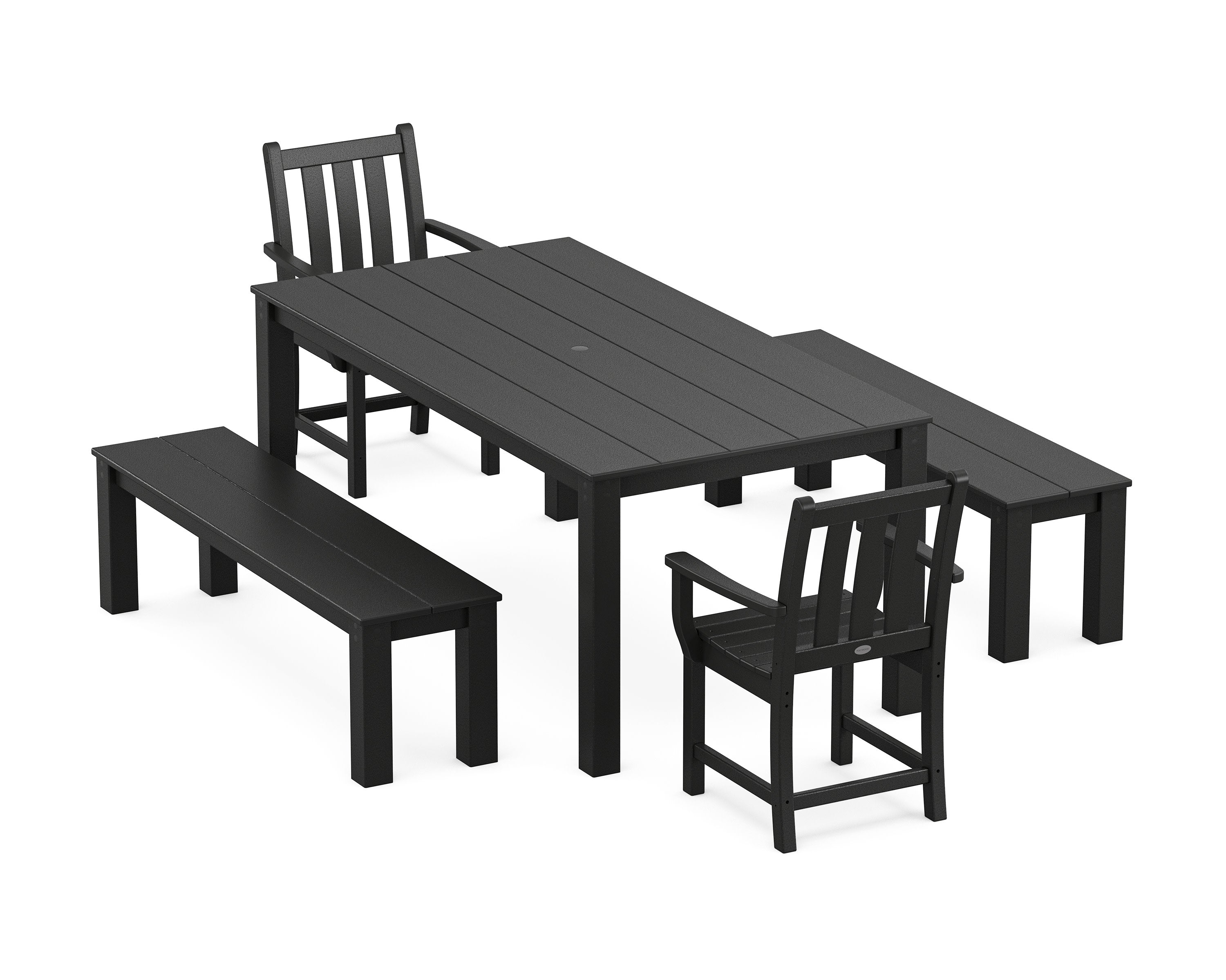 Traditional Garden 5-Piece Parsons Dining Set with Benches in Black