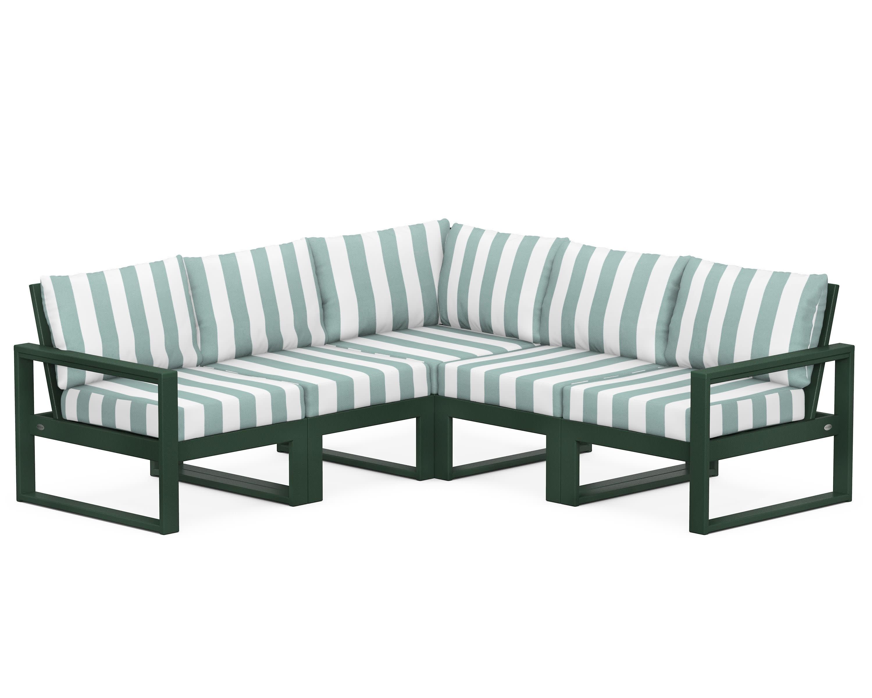 EDGE 5-Piece Modular Deep Seating Set in Green / Cabana Stripe Glacier Spa