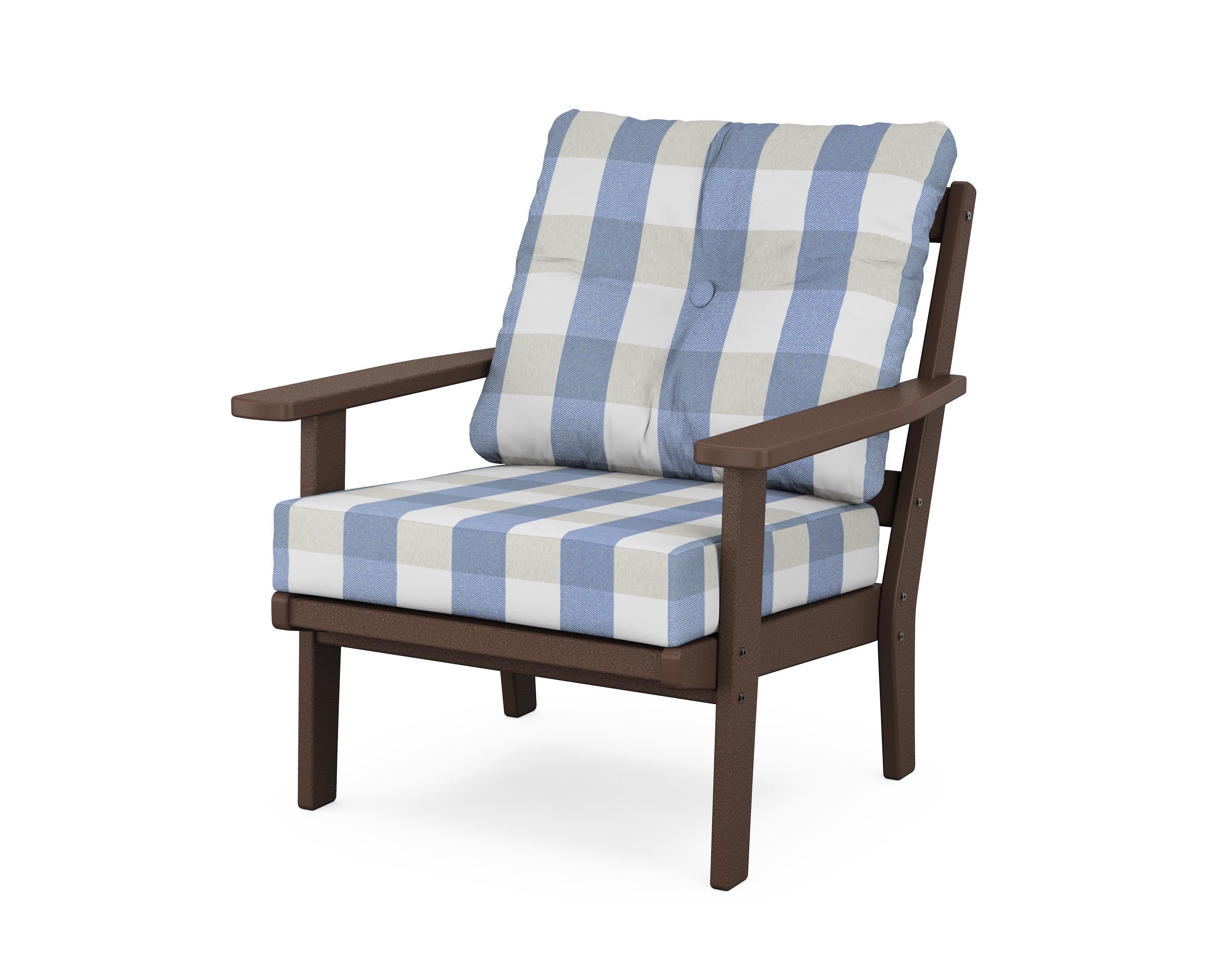 Oxford Deep Seating Chair in Mahogany / Buffalo Plaid Sky Blue