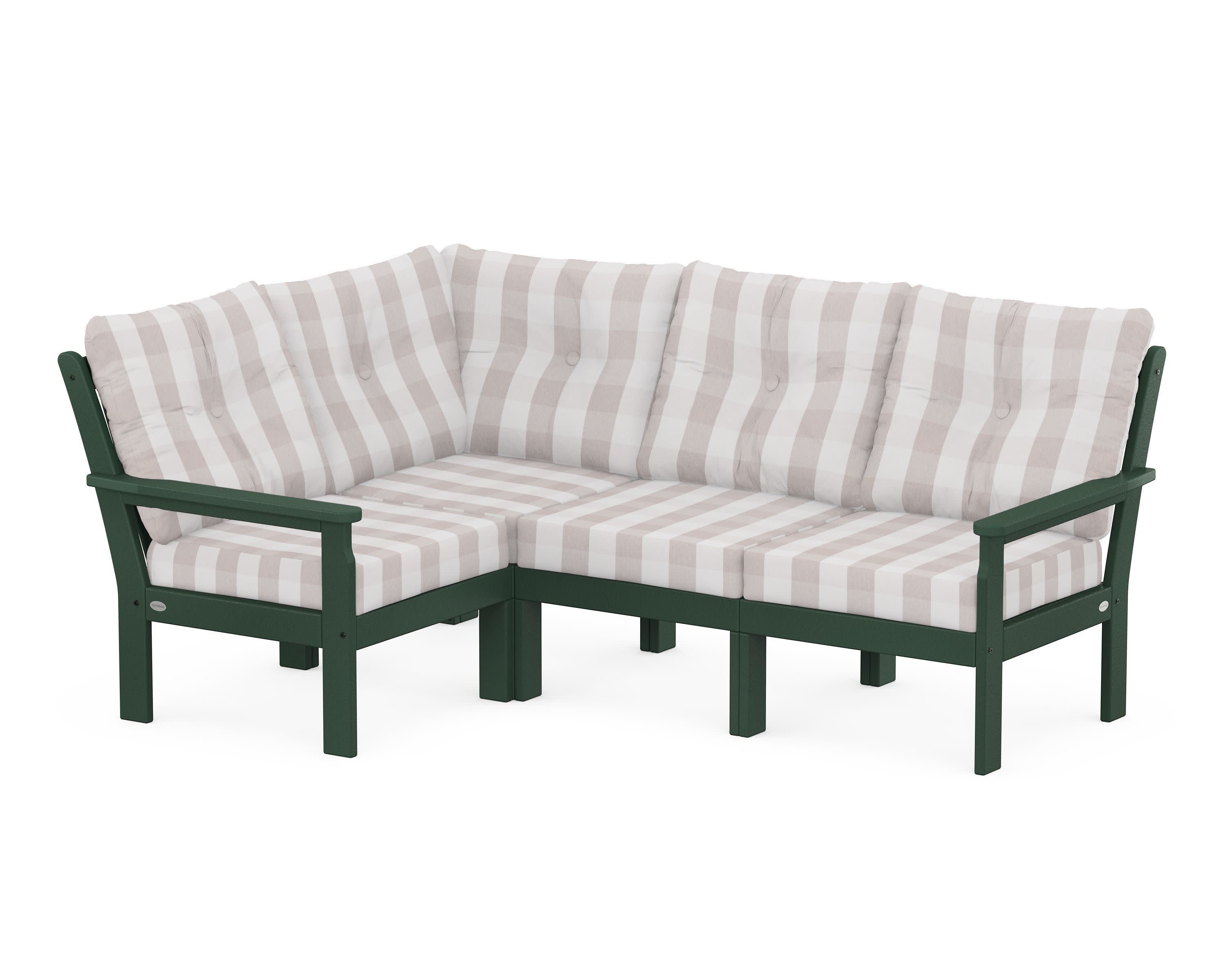 Vineyard 4-Piece Sectional in Green / Buffalo Plaid Dune Burlap