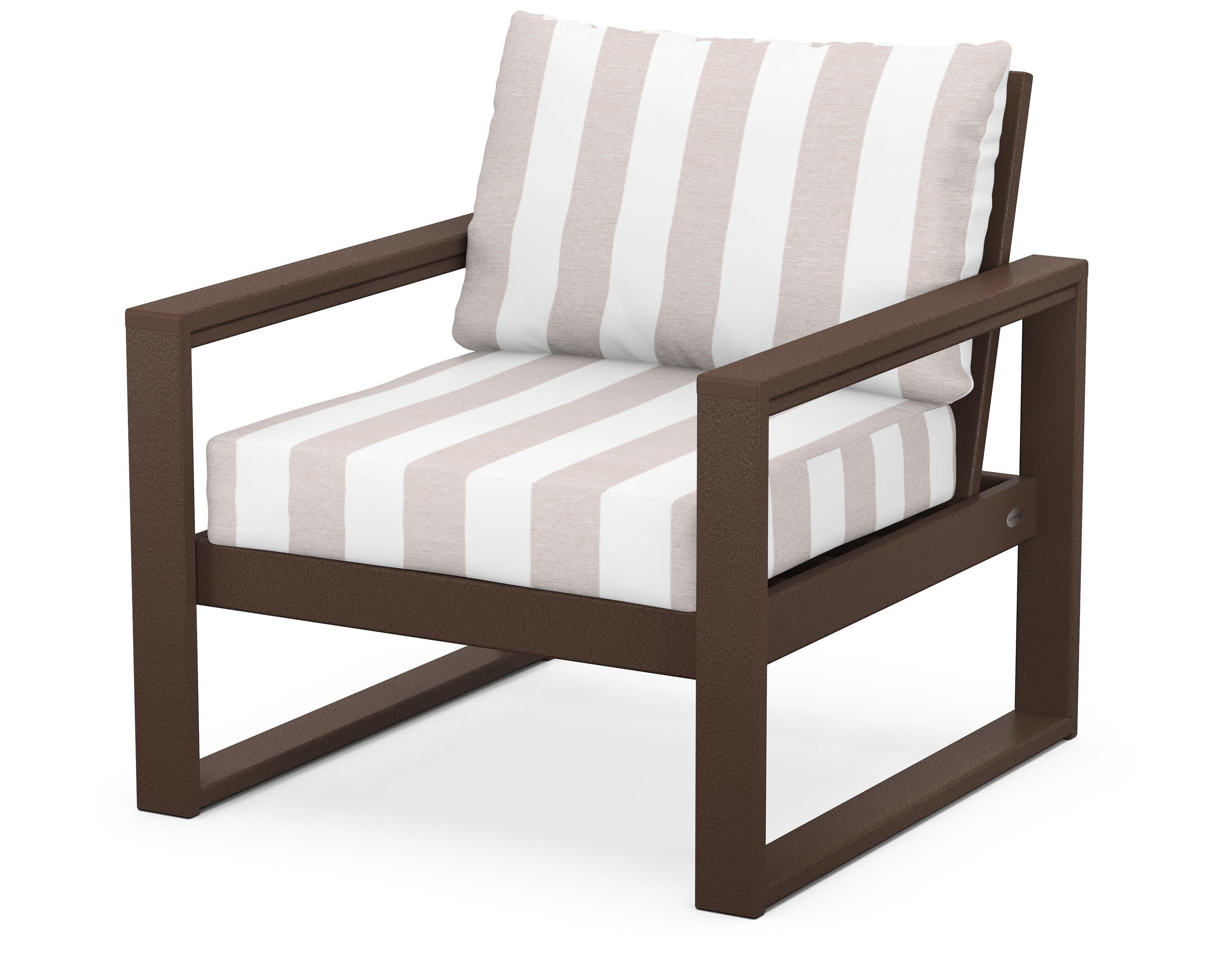 EDGE Club Chair in Mahogany / Cabana Stripe Dune Burlap