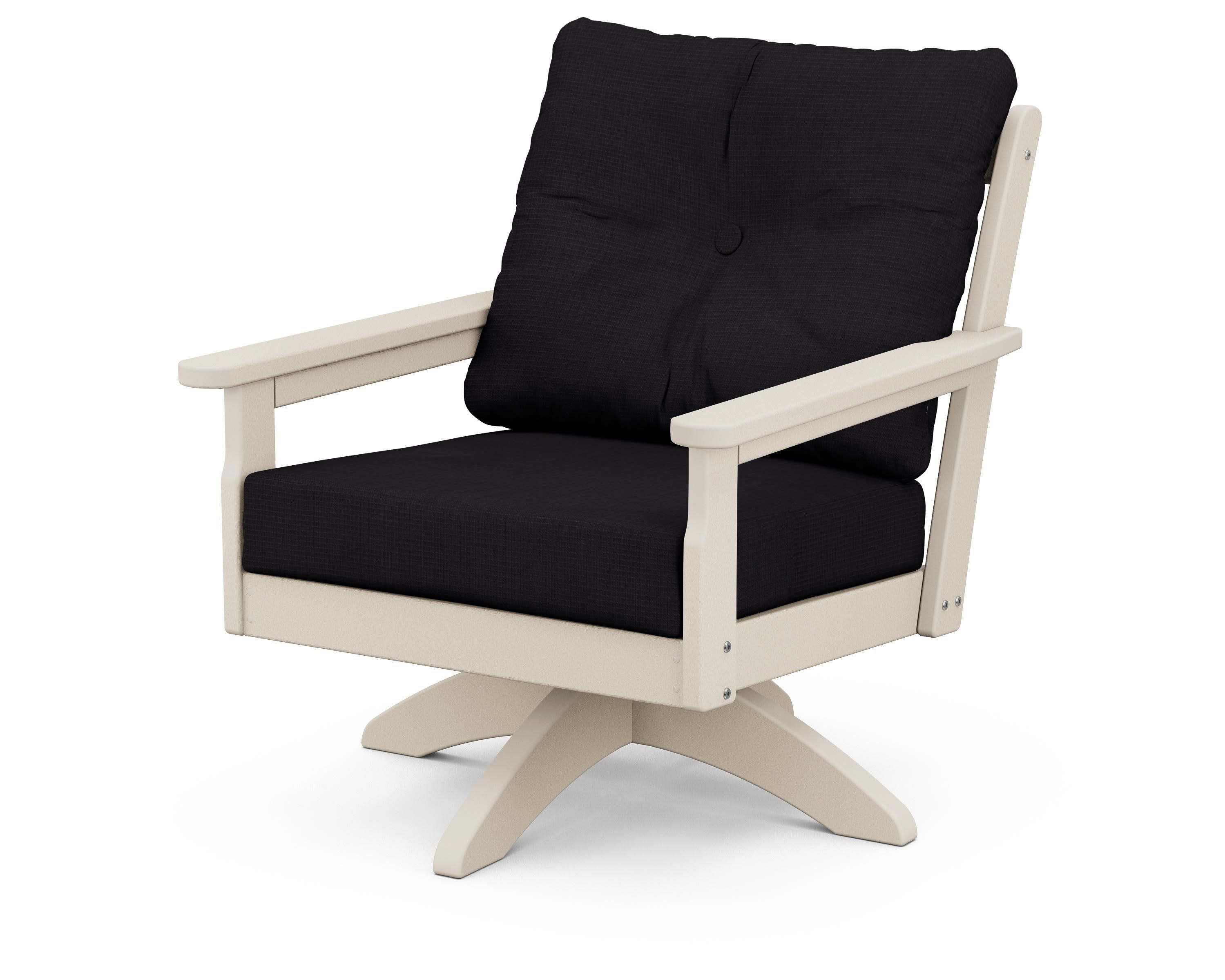Vineyard Deep Seating Swivel Chair in Sand / Midnight Linen