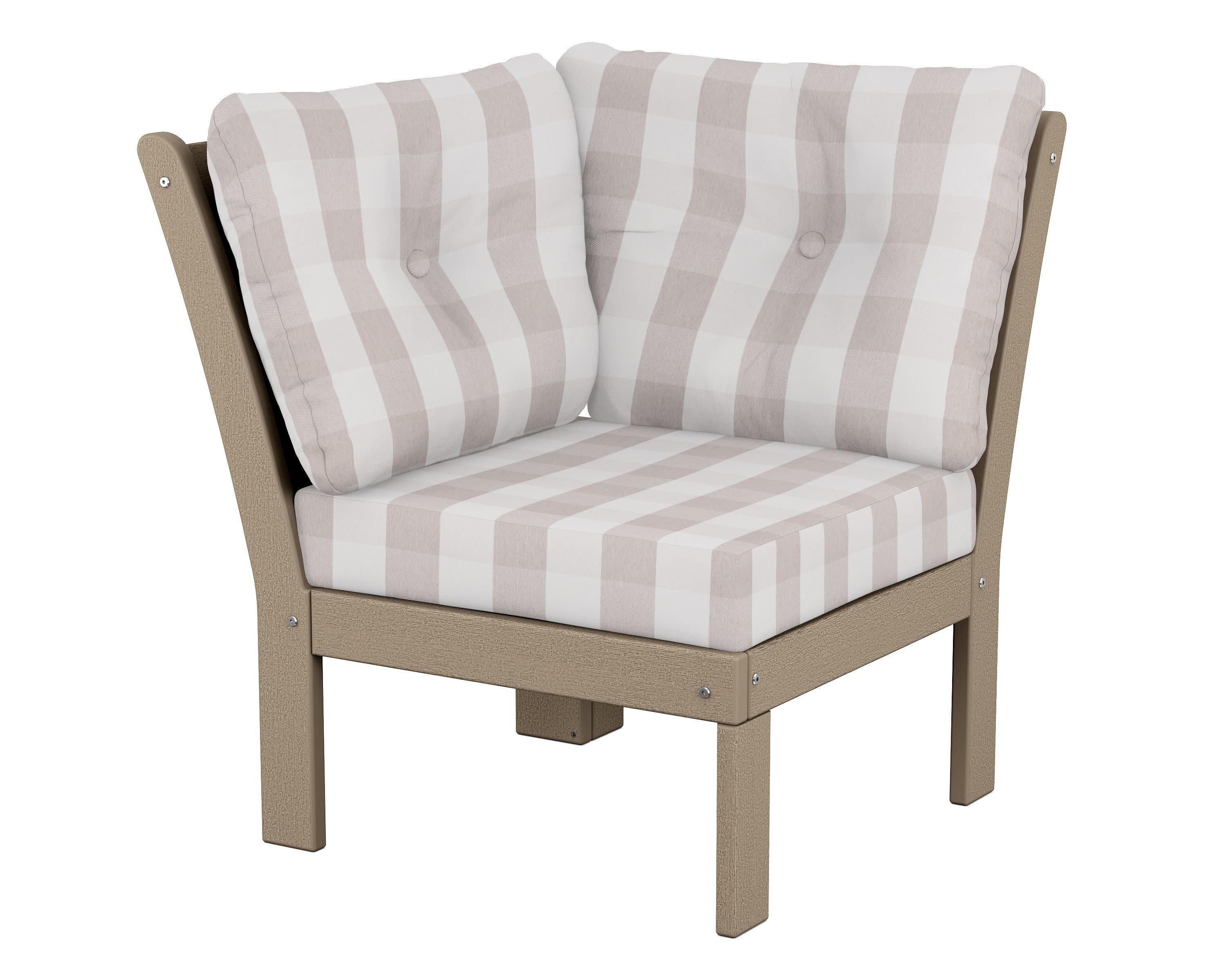 Vineyard Modular Corner Chair in Vintage Sahara / Buffalo Plaid Dune Burlap
