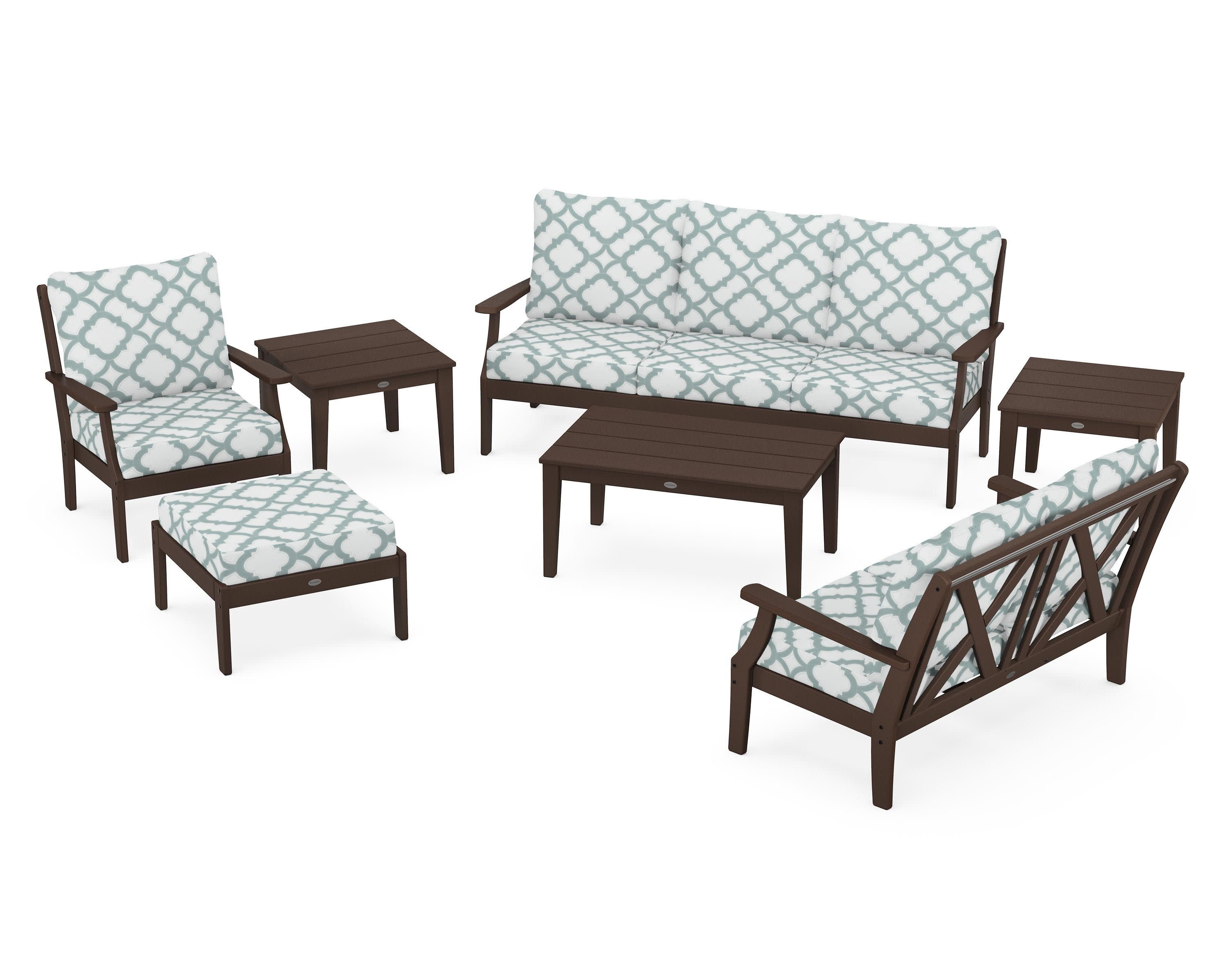 Braxton 7-Piece Deep Seating Set in Mahogany / Trellis Glacier Spa