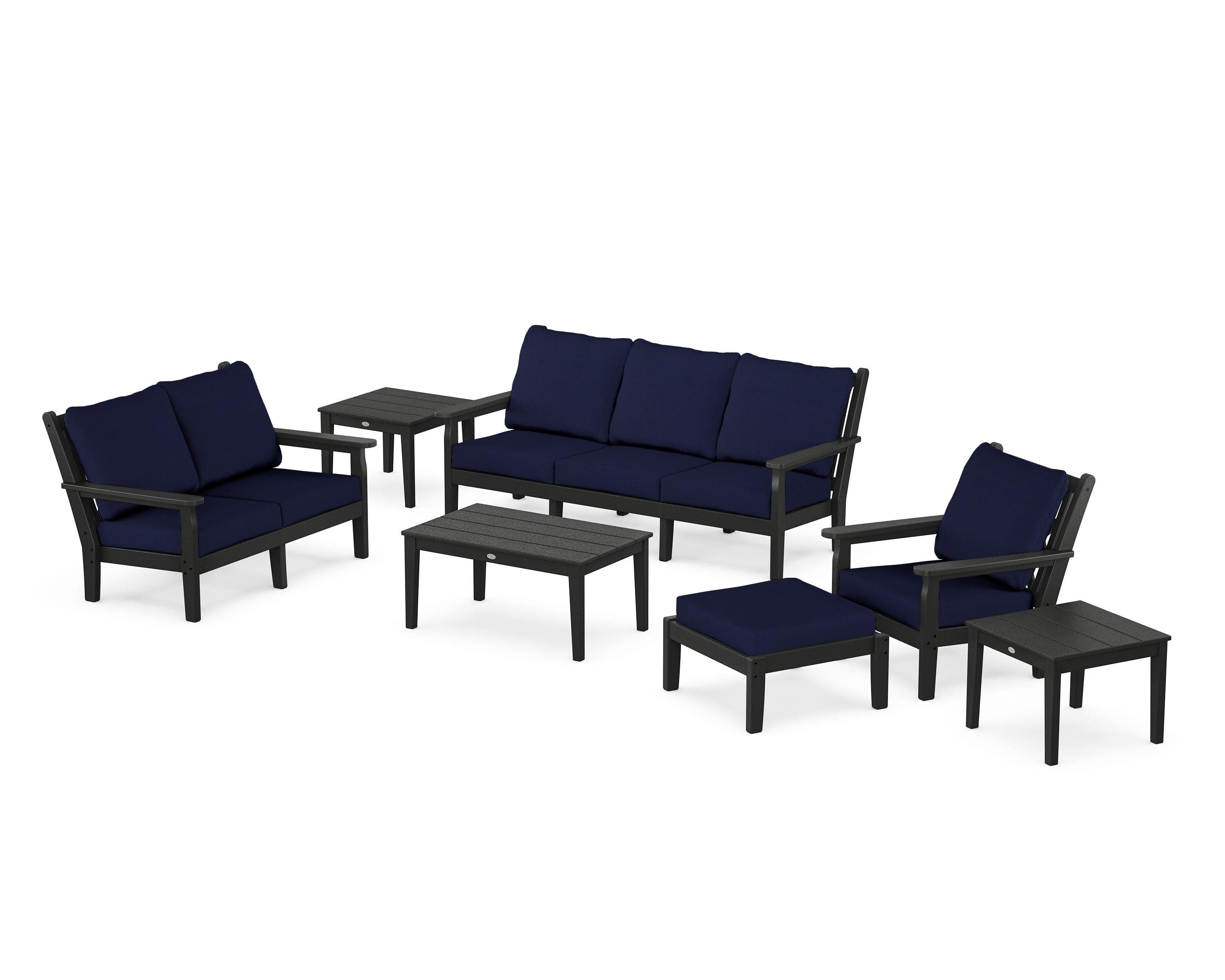 Chippendale 7-Piece Deep Seating Set in Black / Navy