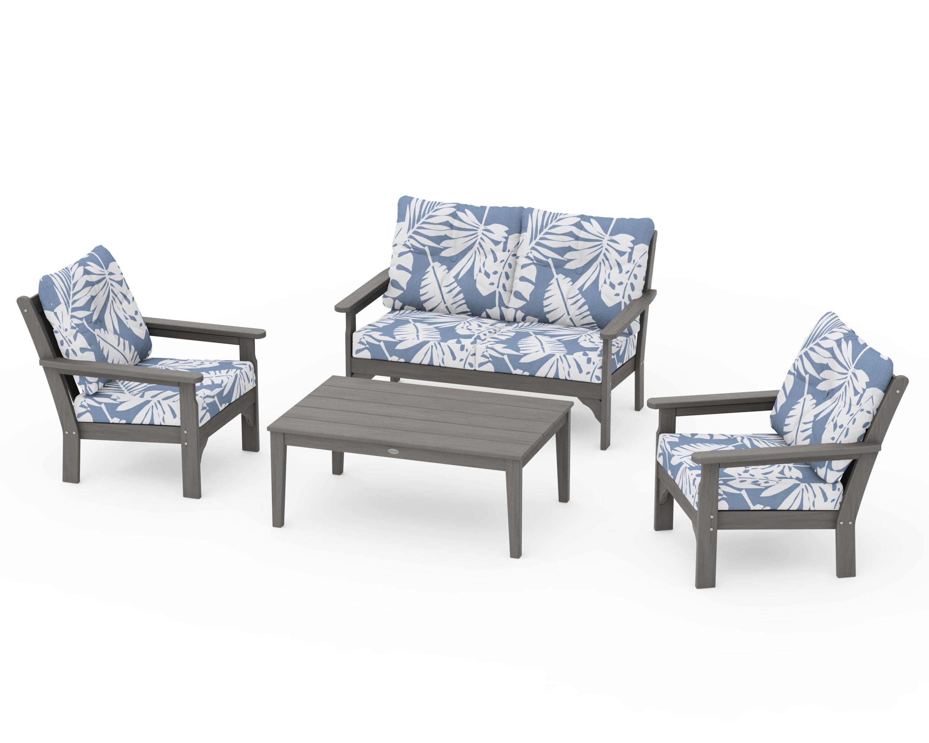 Vineyard 4-Piece Deep Seating Set in Driftwood / Leaf Sky Blue