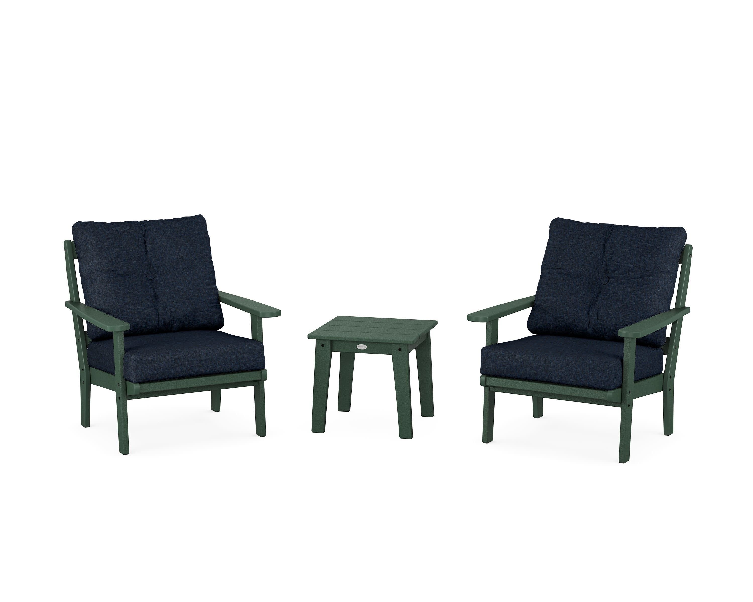 Mission 3-Piece Deep Seating Set in Green / Marine Indigo