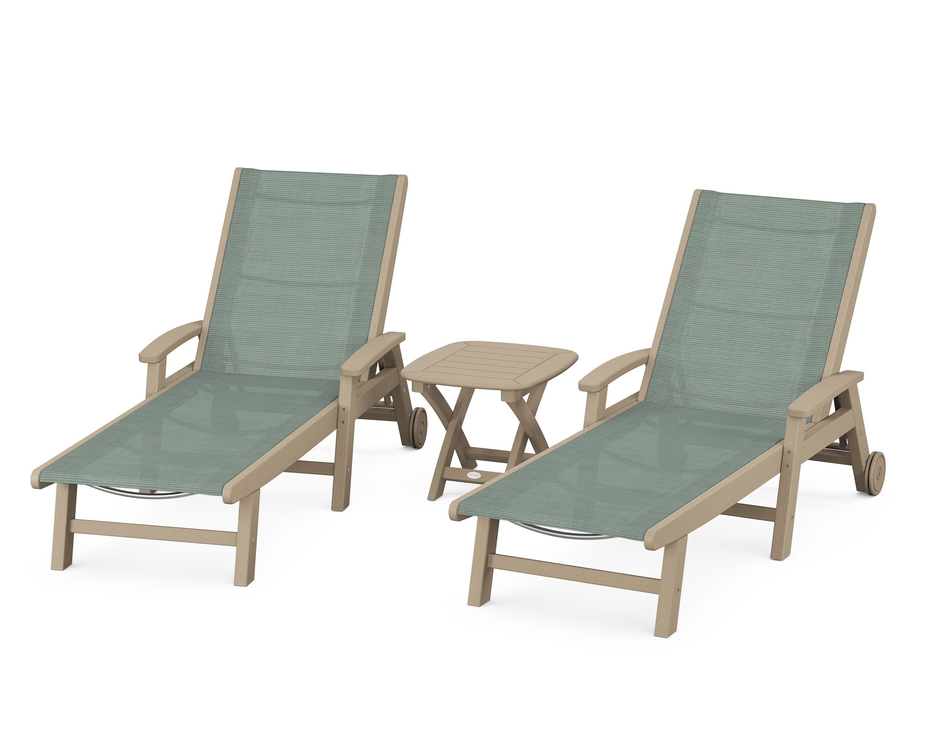 Coastal 3-Piece Wheeled Chaise Set in Vintage Sahara / Dupioni Sea Mist Sling