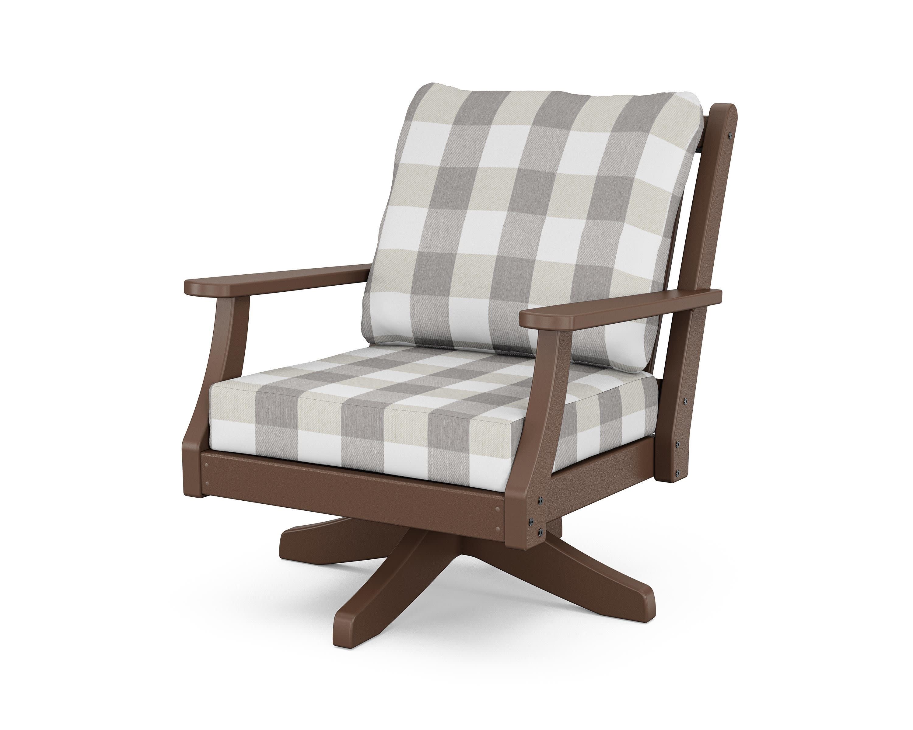 Wovendale Deep Seating Swivel Chair in Mahogany / Buffalo Plaid Grey Mist