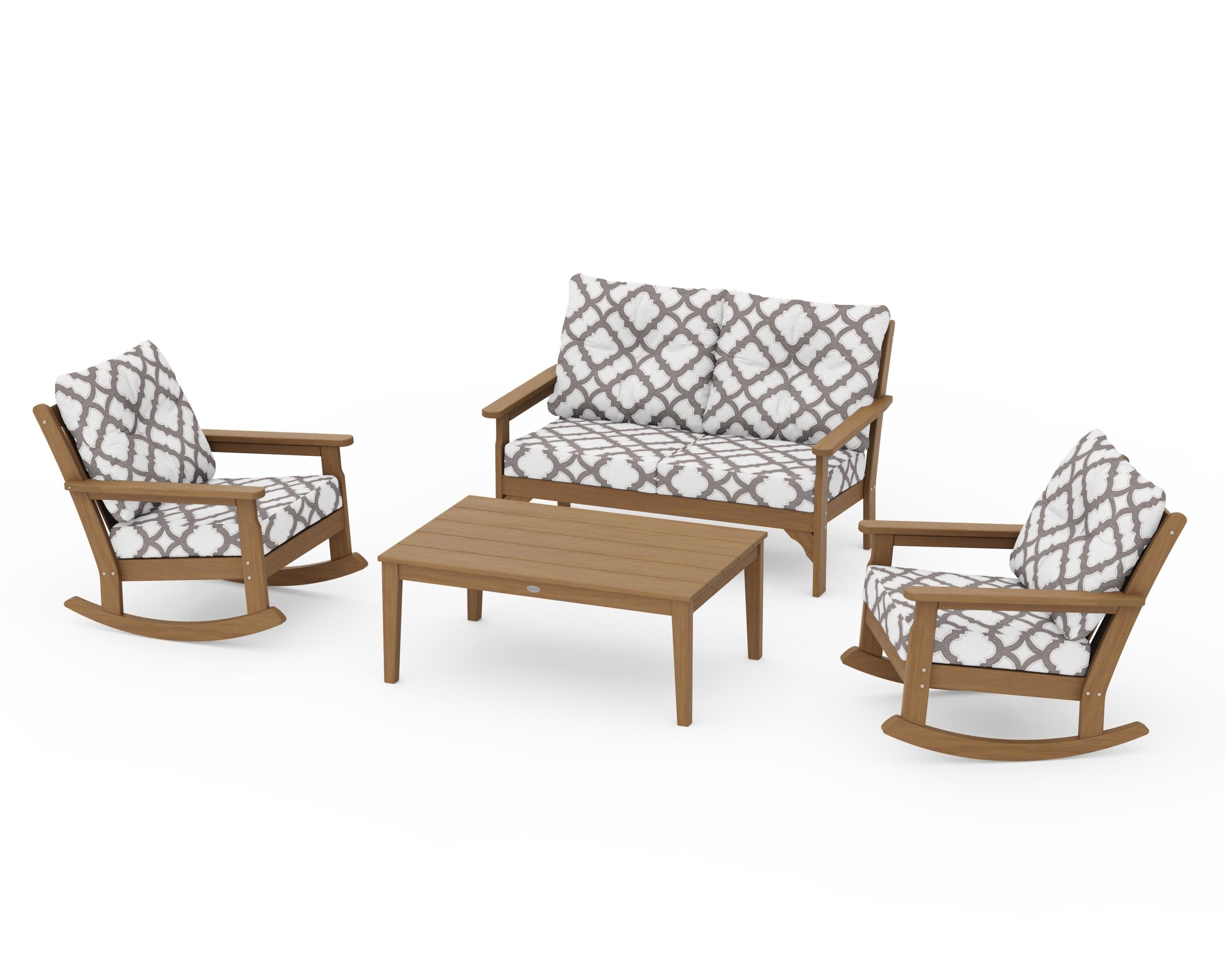 Vineyard 4-Piece Deep Seating Rocking Chair Set in Natural / Trellis Grey Mist