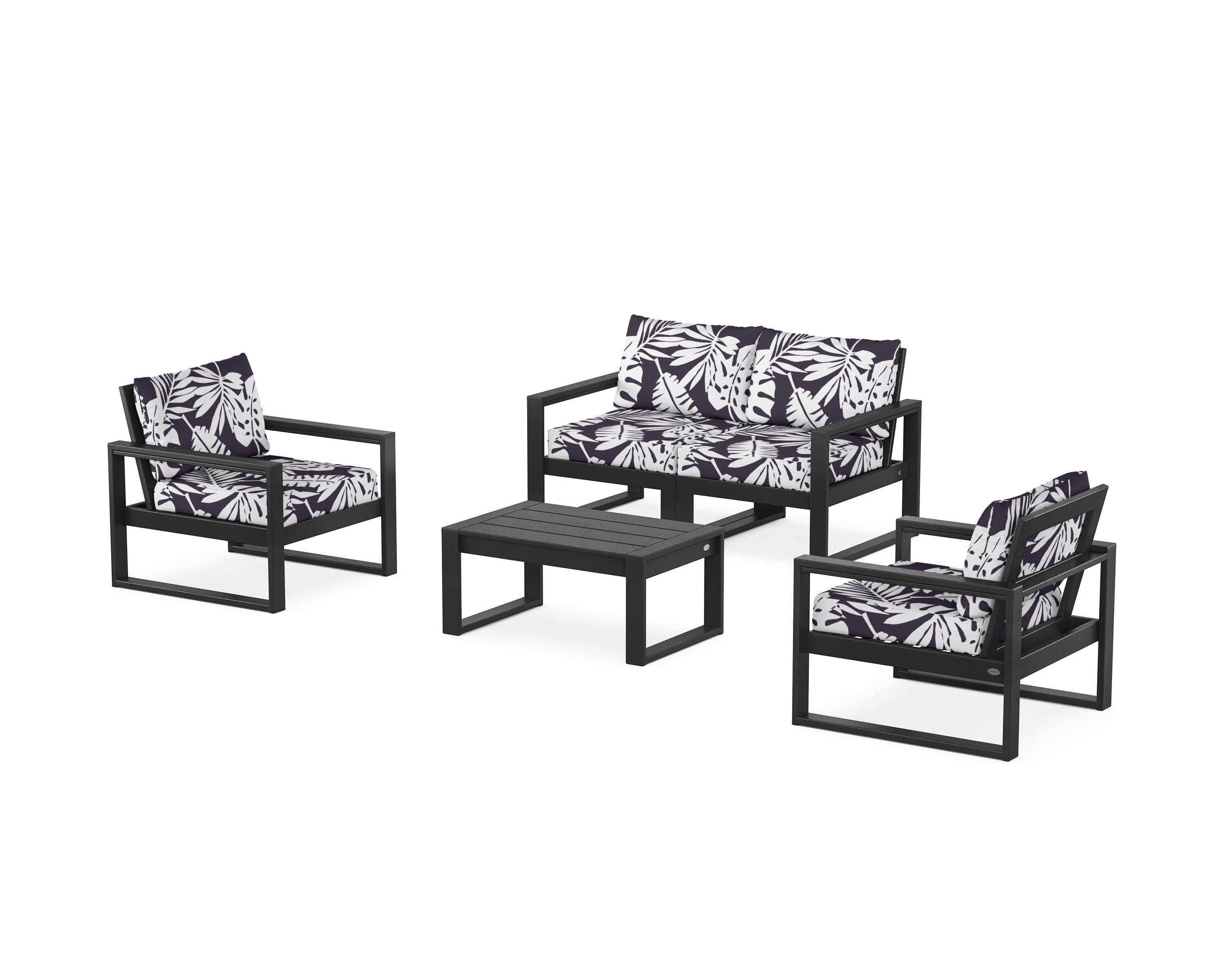 EDGE Sectional 4-Piece Deep Seating Set with Loveseat in Black / Leaf Navy