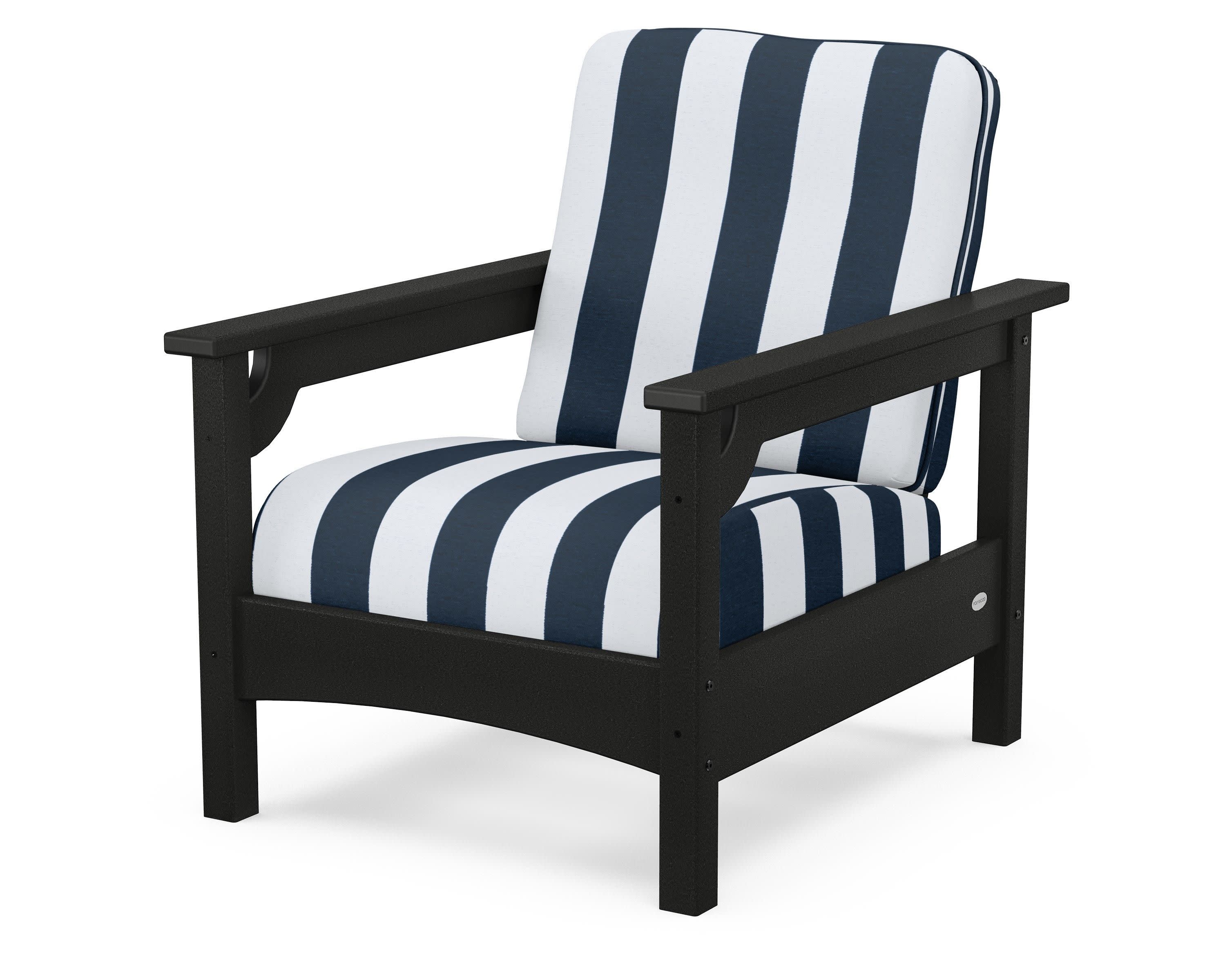 Club Chair in Black / Cabana Stripe Marine Indigo