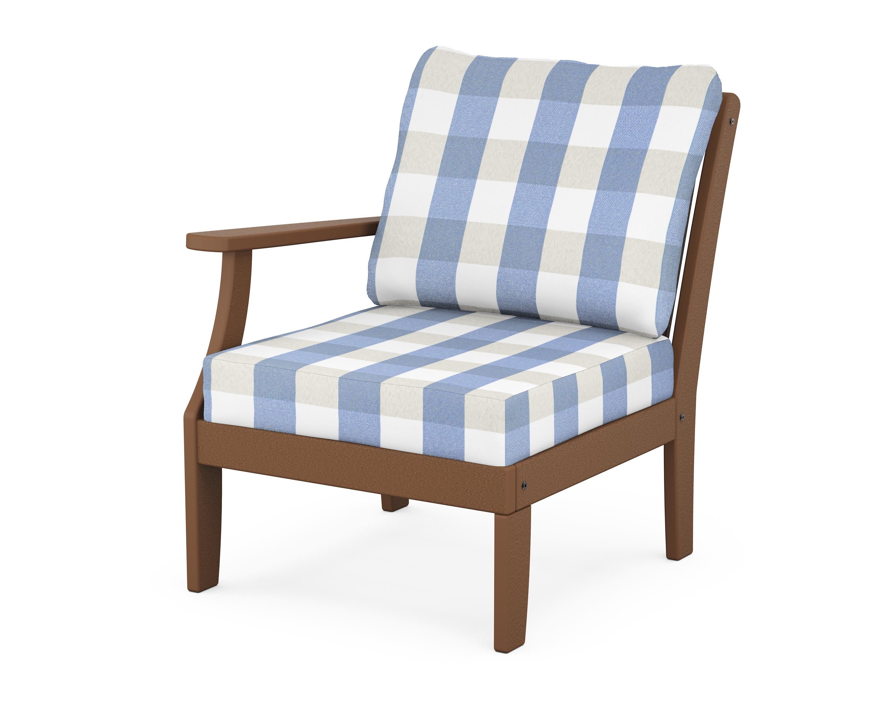 Braxton Modular Left Arm Chair in Teak / Buffalo Plaid Sky Blue