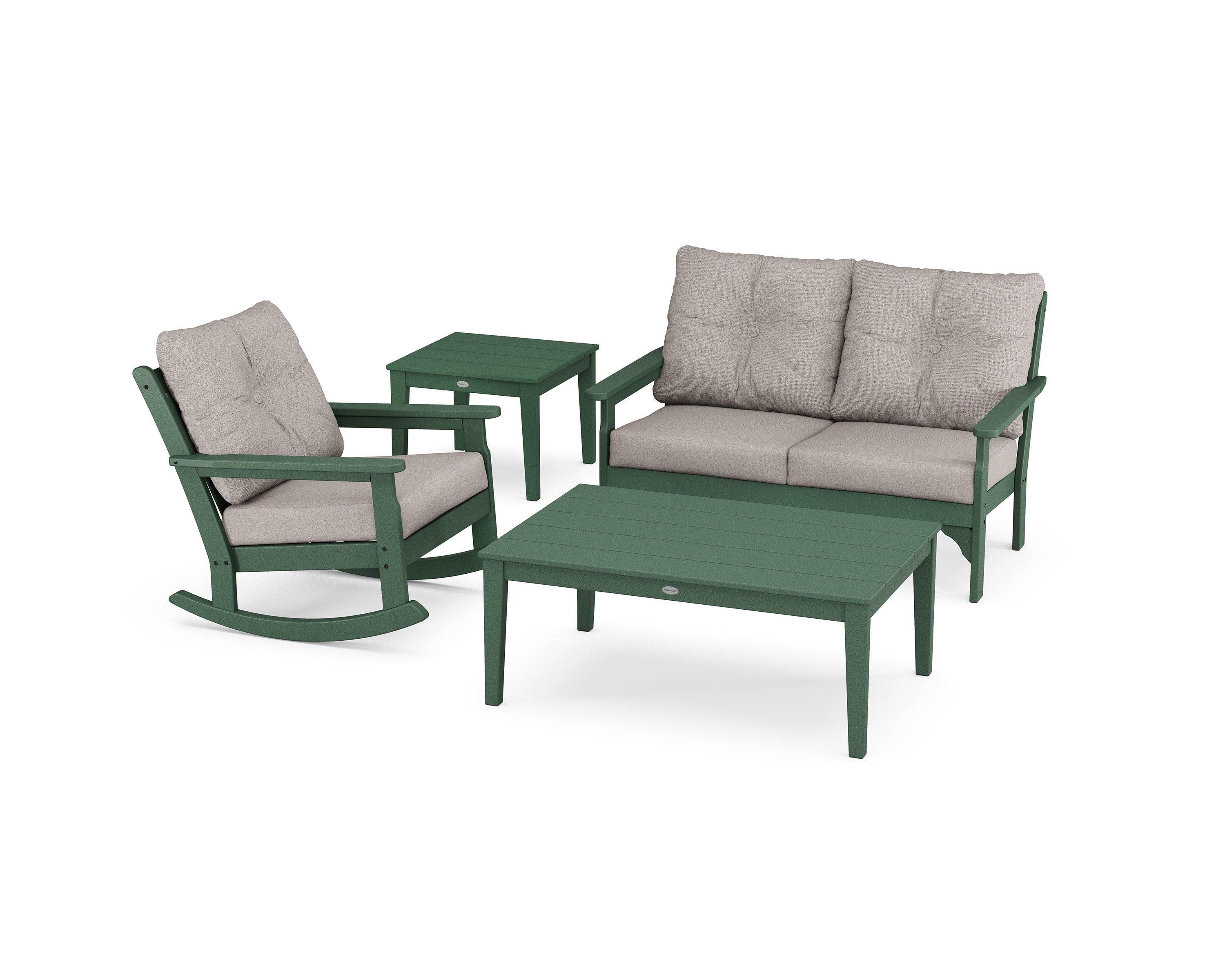Vineyard 4-Piece Deep Seating Rocker Set in Green / Weathered Tweed