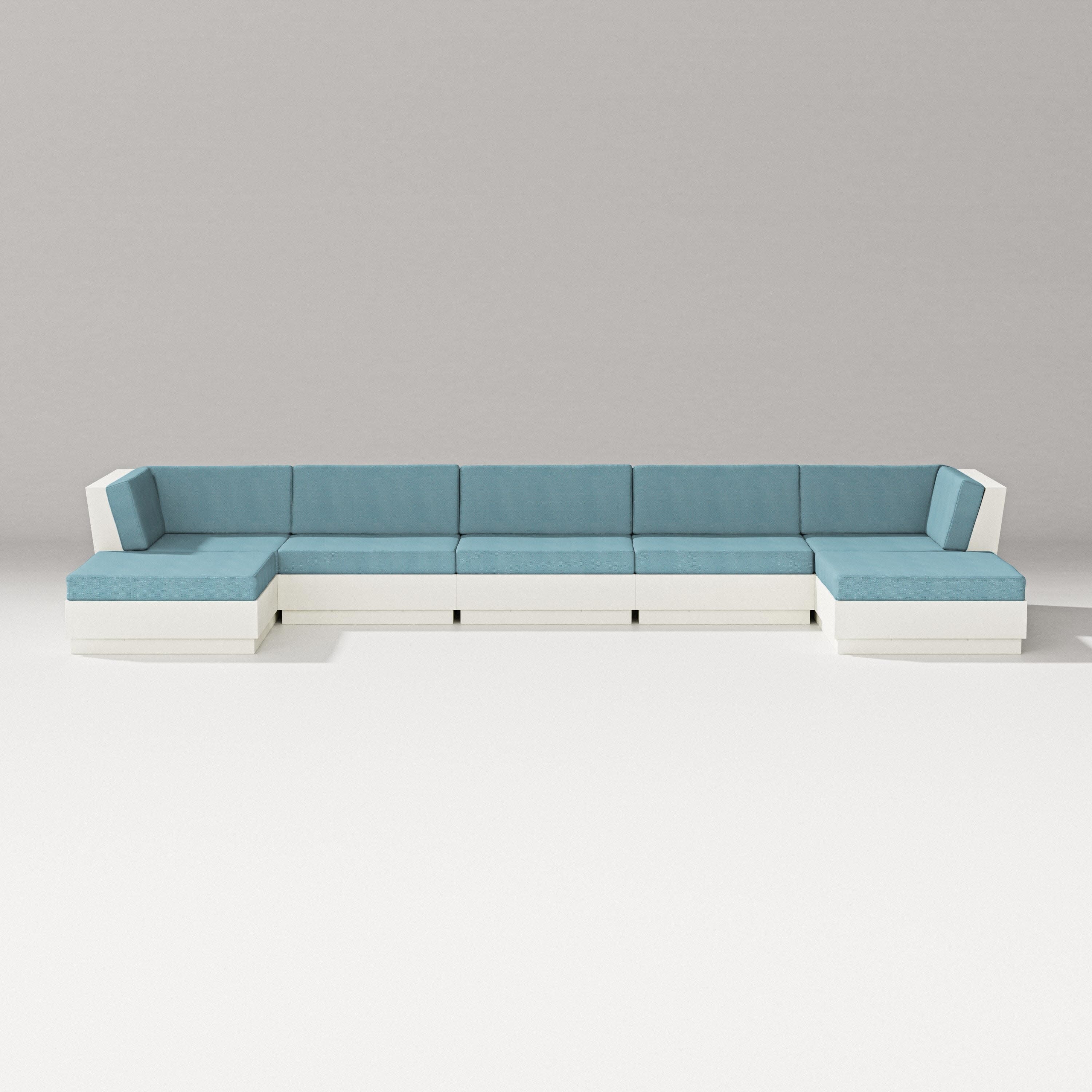 Elevate 7-Piece Double Chaise Sectional in Vintage White / Lattice Sky Blue