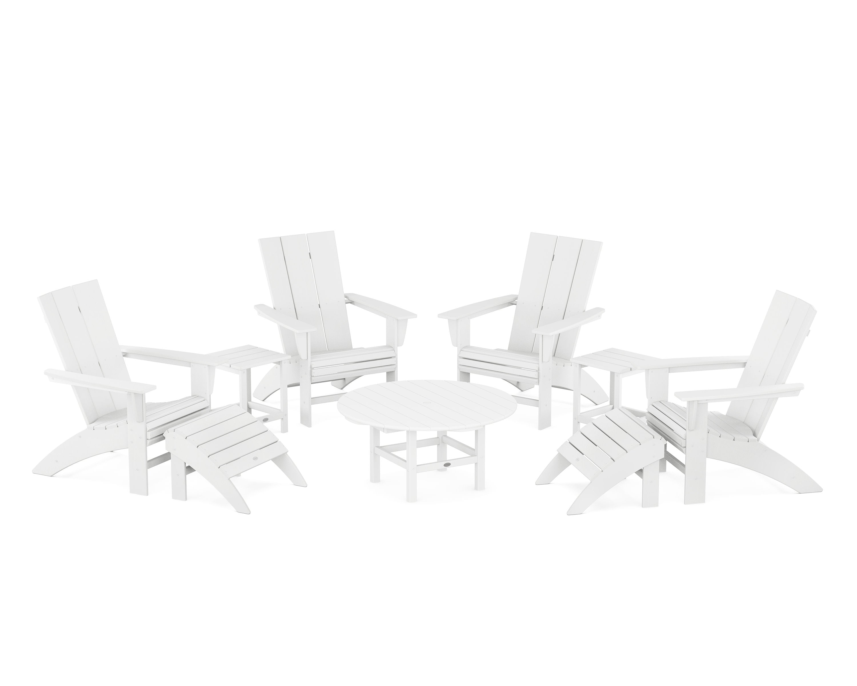 Modern Curveback Adirondack Chair 9-Piece Conversation Set in White