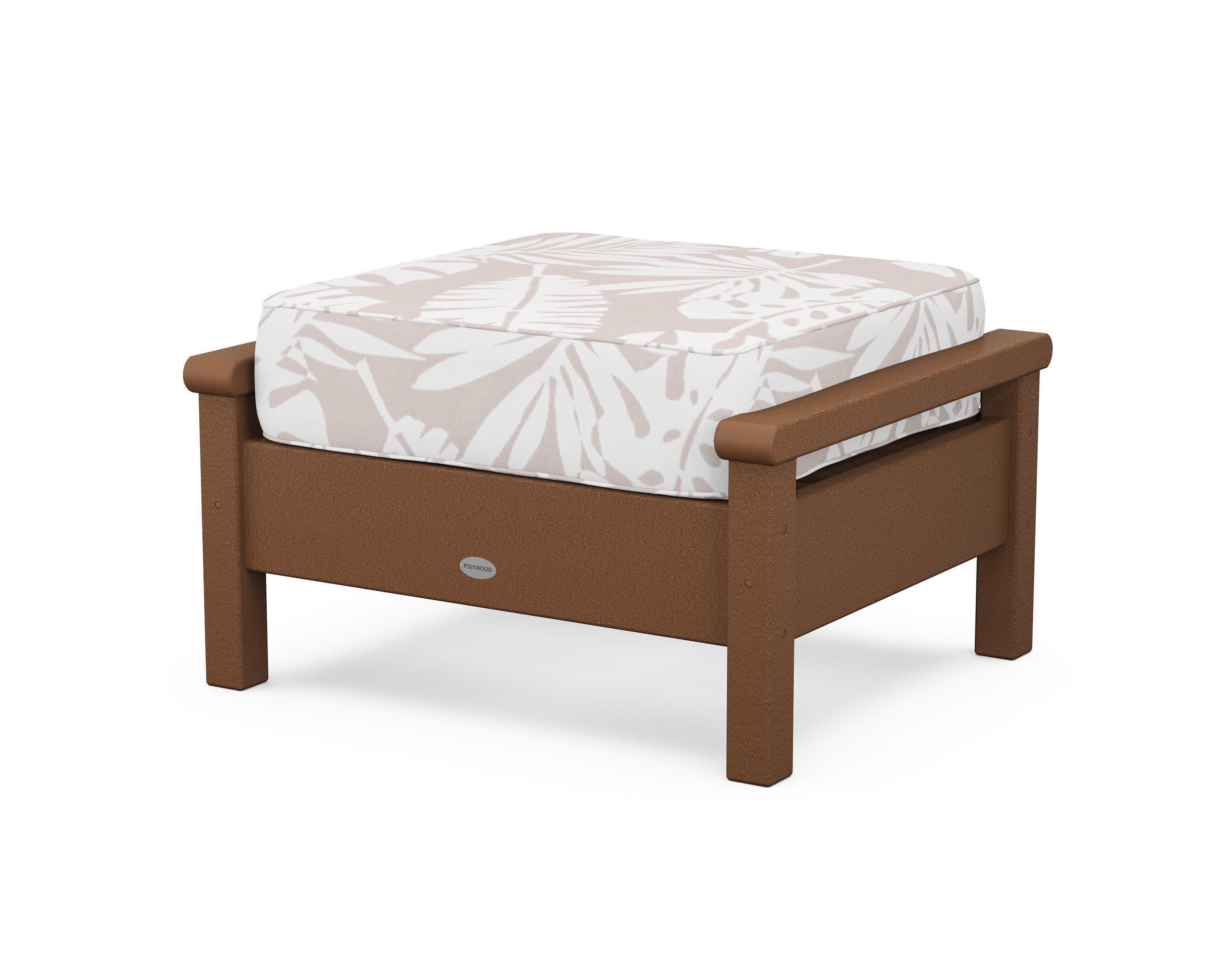 Harbour Deep Seating Ottoman in Teak / Leaf Dune Burlap